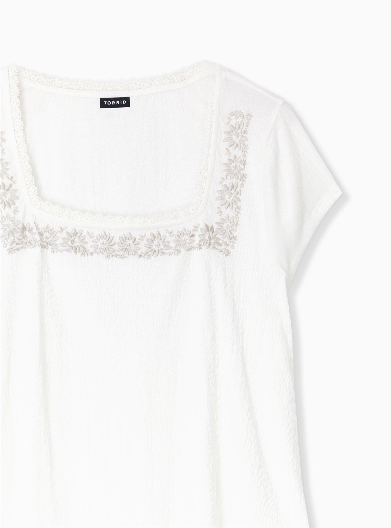 Ivory Crepe Embroidered Top, CLOUD DANCER, alternate