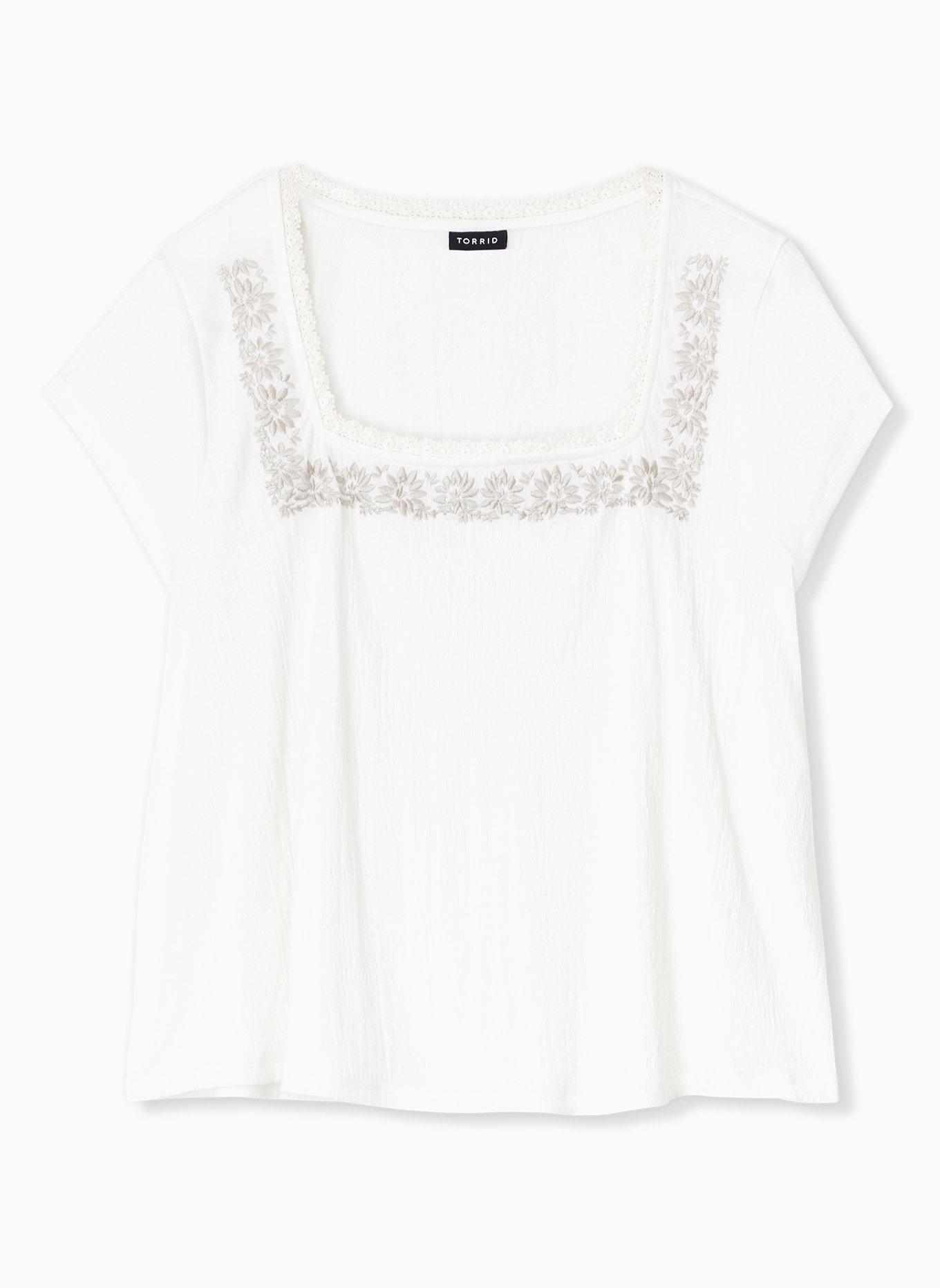 Ivory Crepe Embroidered Top, CLOUD DANCER, hi-res