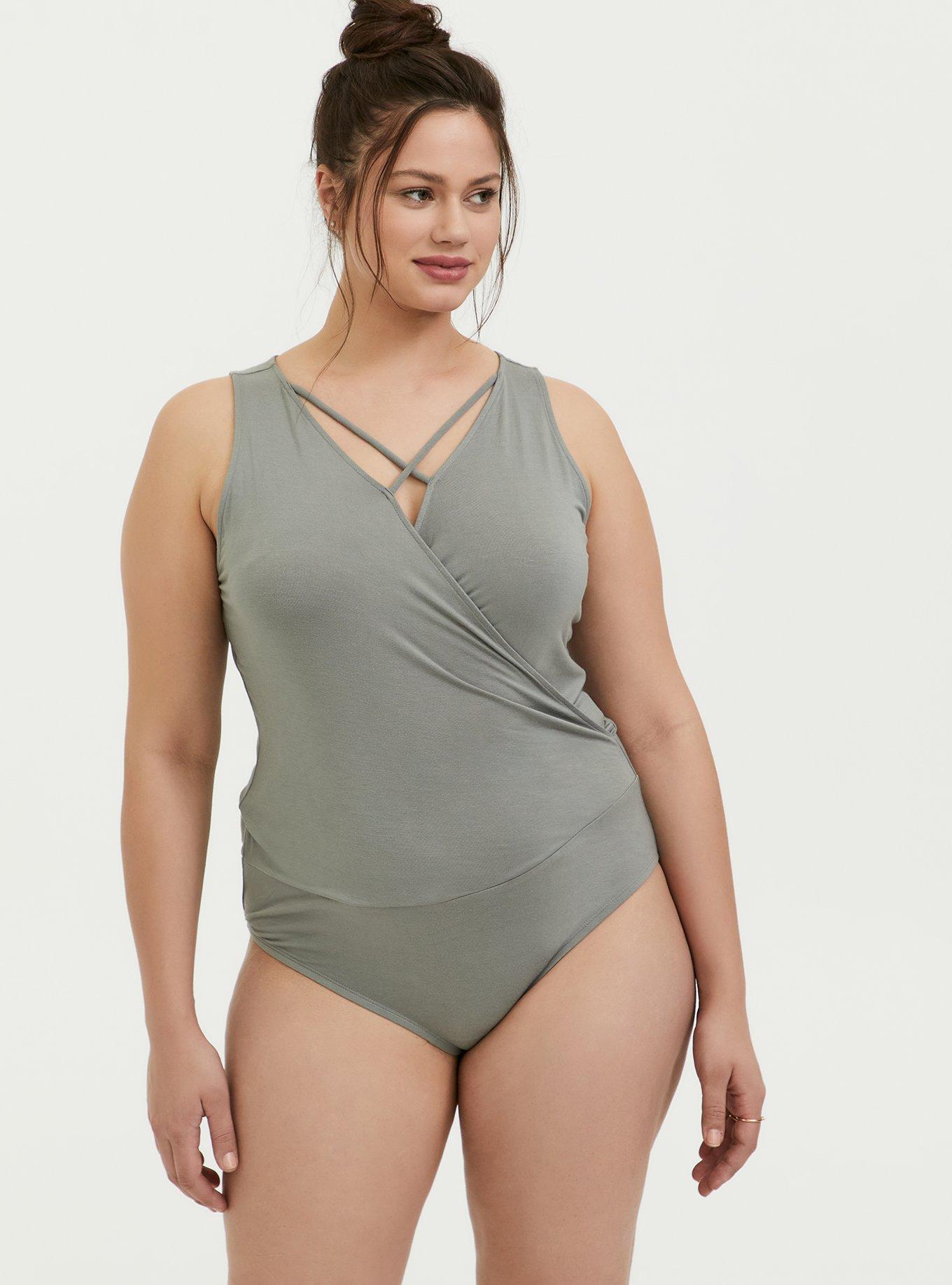 Super Soft Surplice Strappy Bodysuit, MOON MIST, hi-res