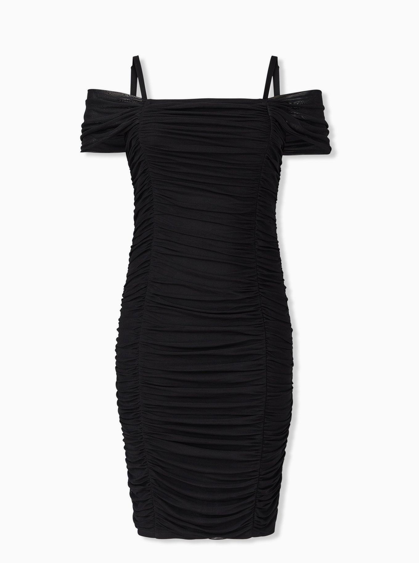 Shape Black Ruched Mesh Bodycon Dress