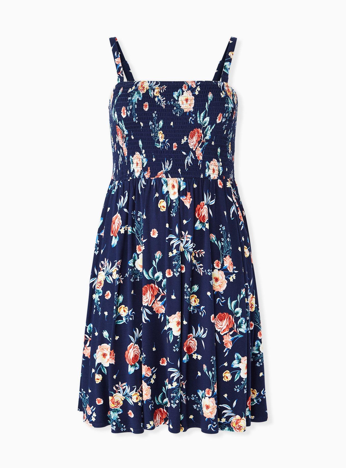Plus Size Mini Super Soft Strapless Skater Dress, FLORAL NAVY, hi-res