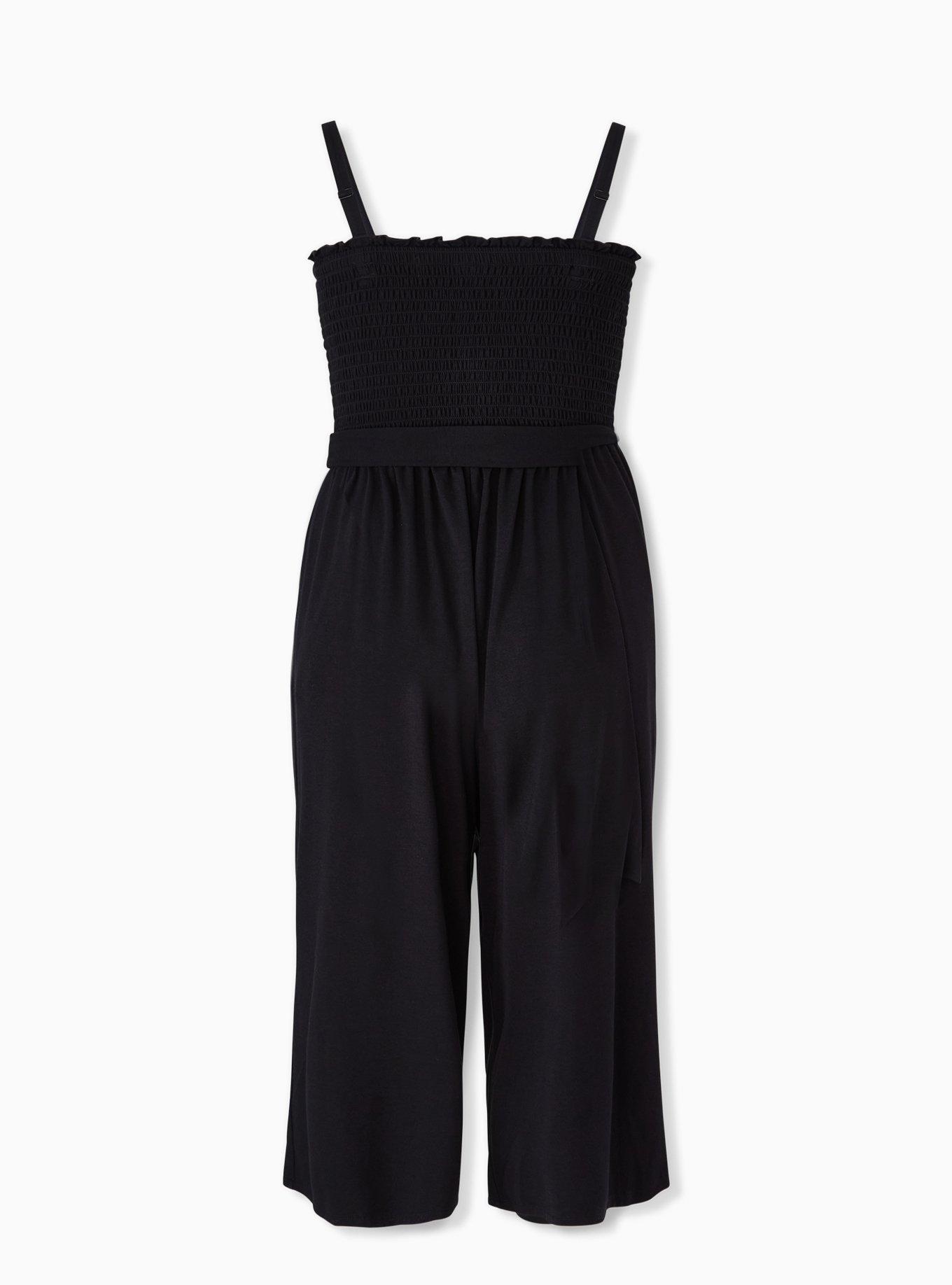 Plus Size - Super Soft Black Smocked Culotte Jumpsuit - Torrid