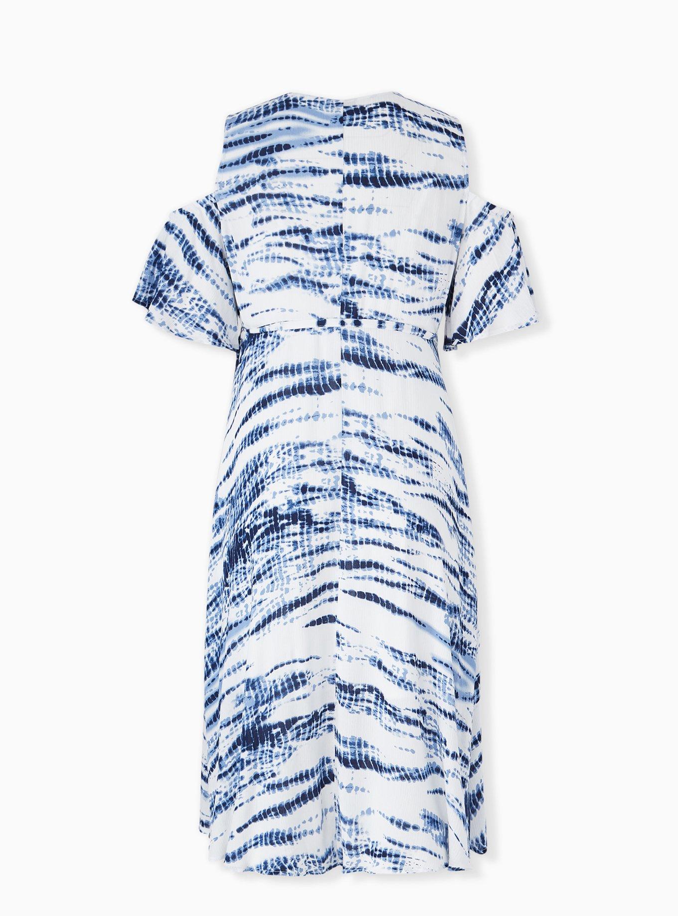 Blue Tie-Dye Gauze Cold Shoulder Wrap Midi Dress, TIE DYE BLUE, alternate