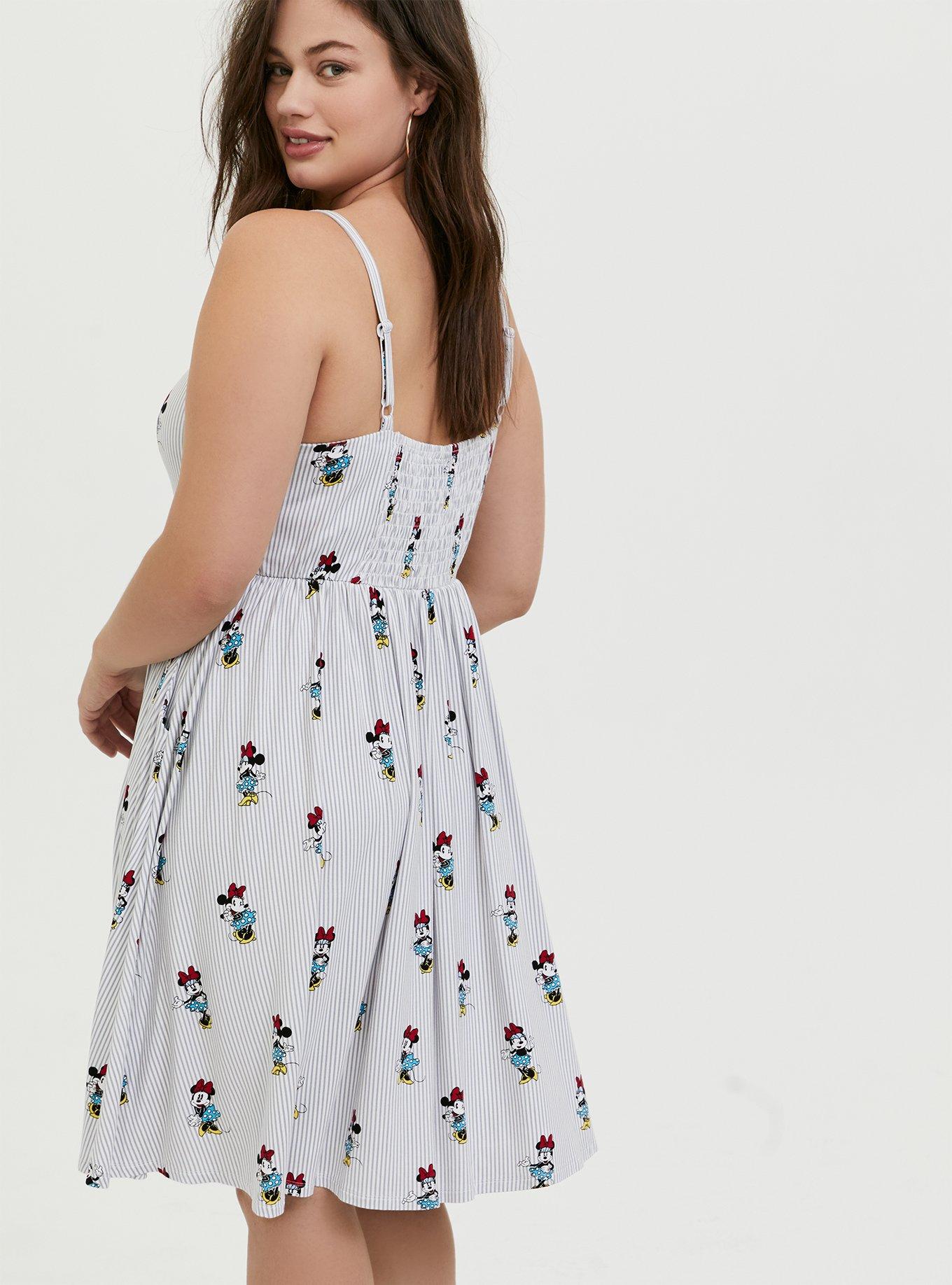 Her Universe Disney Retro Minnie Mouse Bow Front Grey Stripe Dress, MULTI STRIPE, alternate