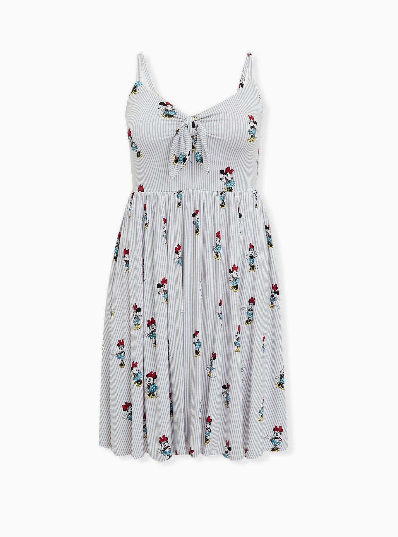 Her Universe Disney Retro Minnie Mouse Bow Front Grey Stripe Dress, MULTI STRIPE, hi-res