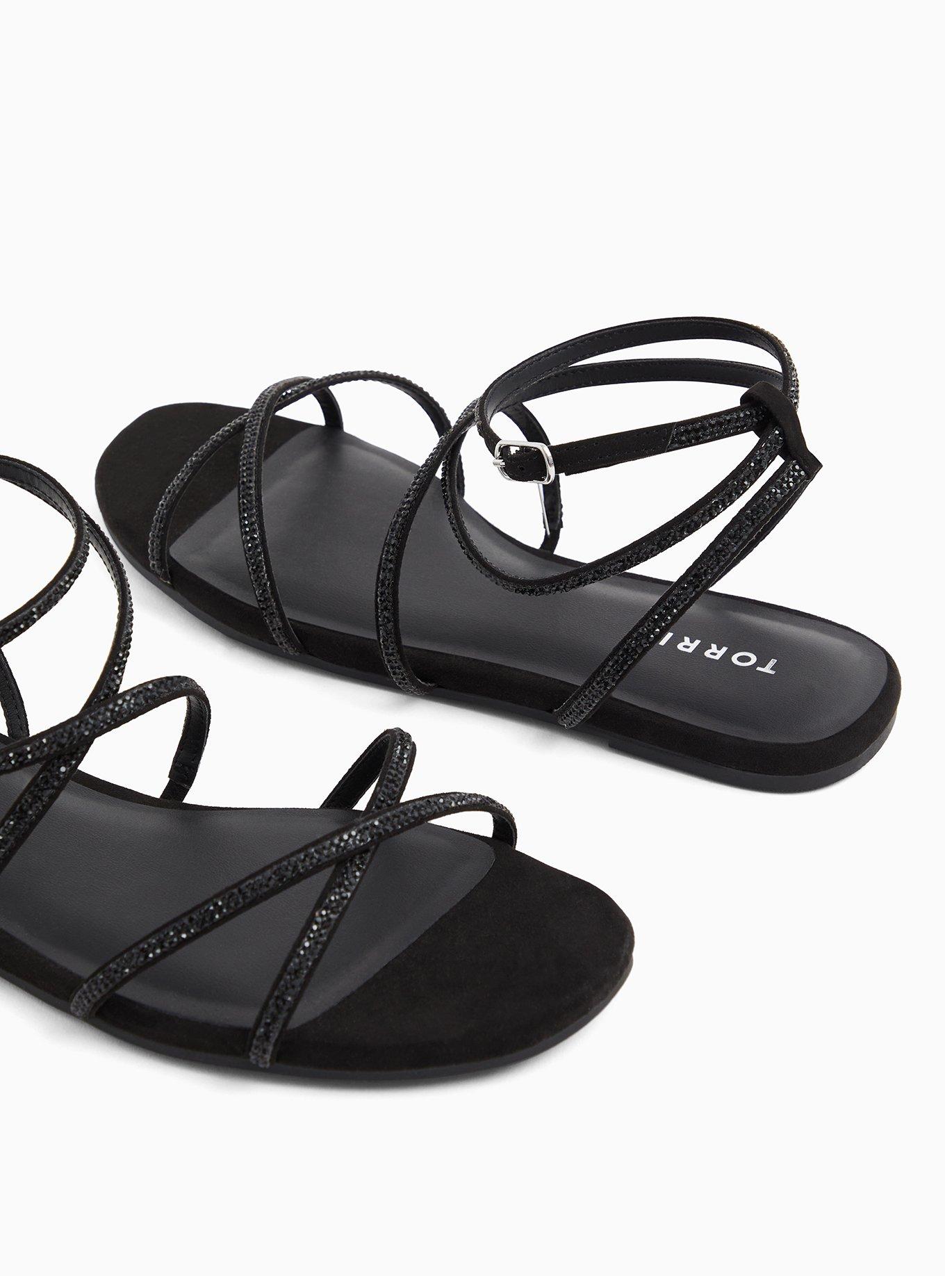 Plus Size Rhinestone Strappy Gladiator Sandal (WW), BLACK, alternate