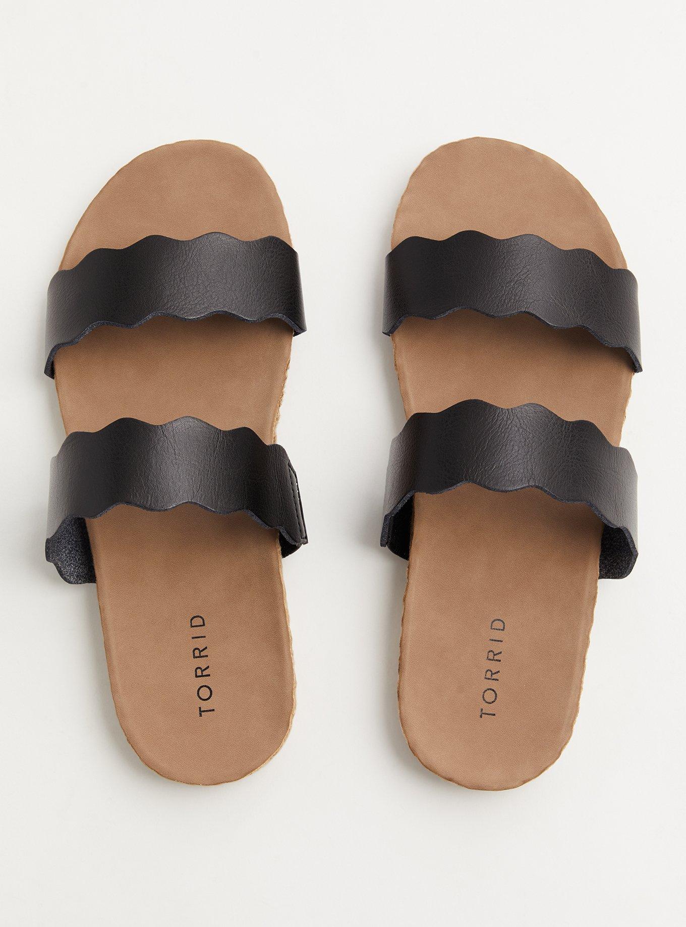 Plus Size Scalloped Dual Strap Espadrille Slide (WW), BLACK, alternate