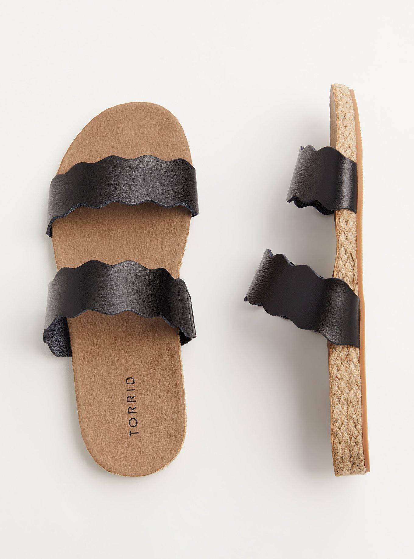 Plus Size Scalloped Dual Strap Espadrille Slide (WW), BLACK, alternate