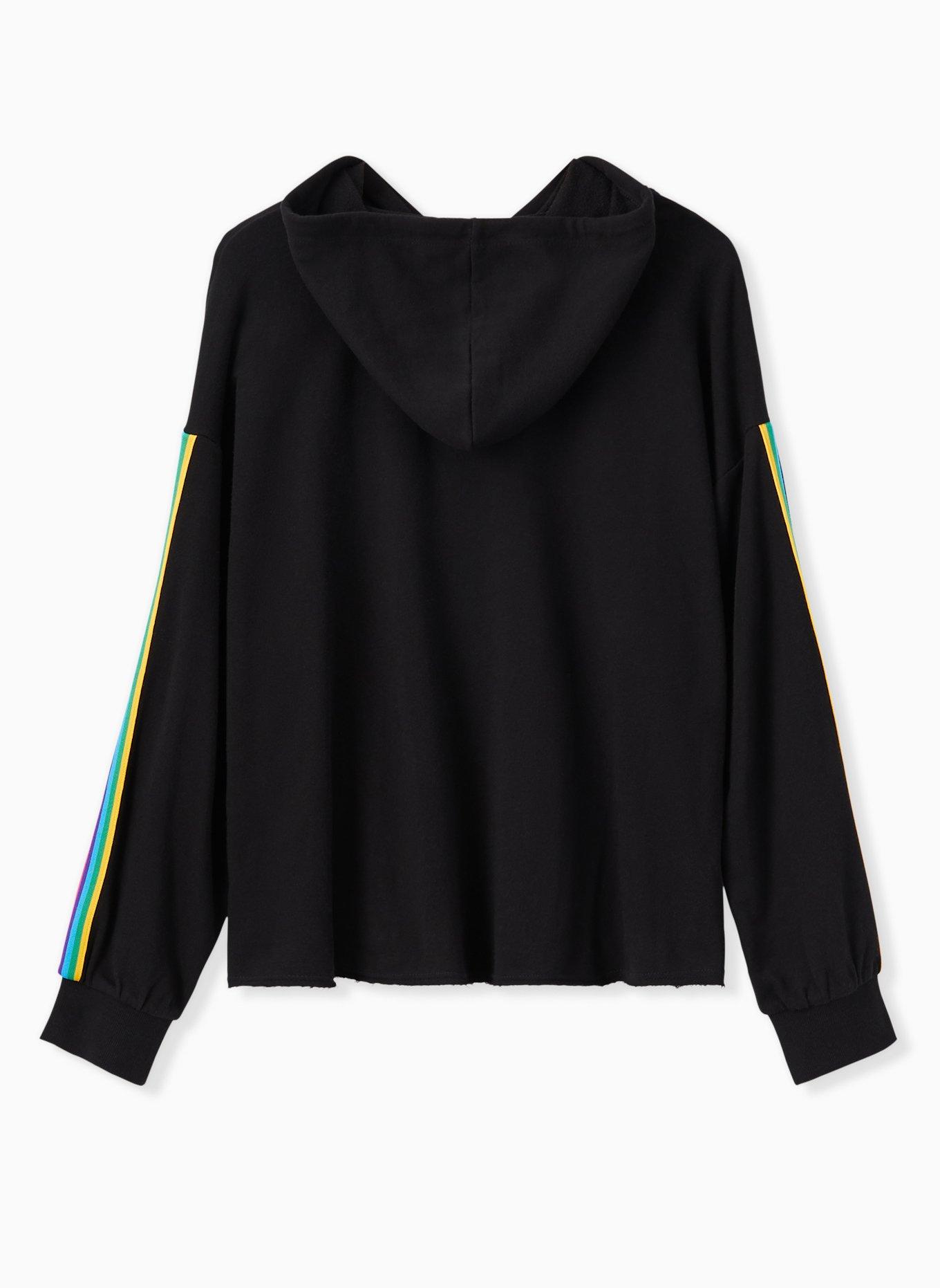 Plus Size Disney Mickey Mouse Rainbow Black Crop Hoodie, DEEP BLACK, alternate