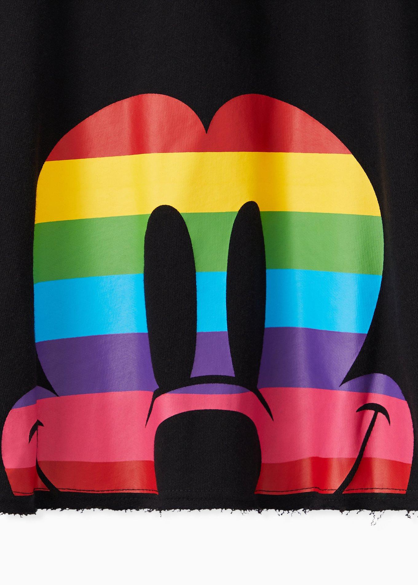 Plus Size Disney Mickey Mouse Rainbow Black Crop Hoodie, DEEP BLACK, alternate