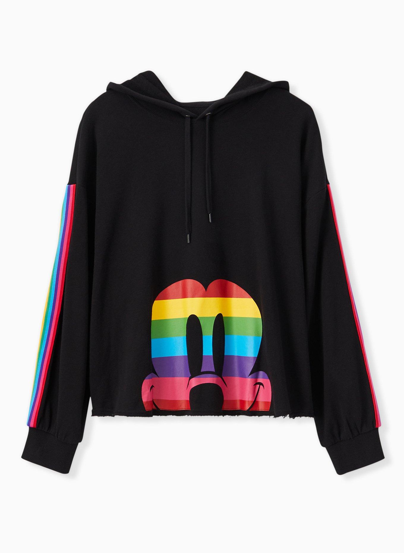 Plus Size Disney Mickey Mouse Rainbow Black Crop Hoodie, DEEP BLACK, hi-res