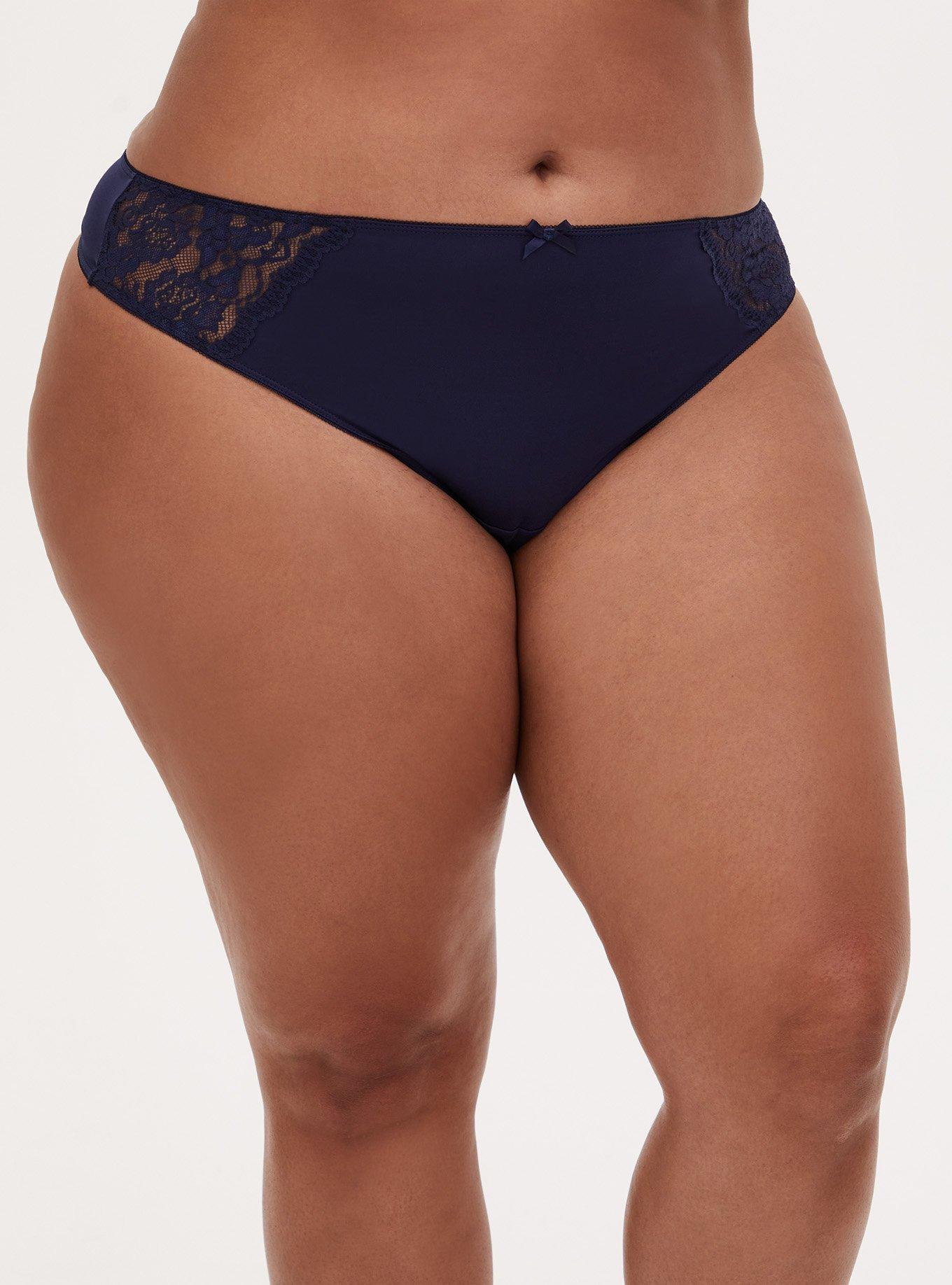 Plus Size - Microfiber And Lace Mid-Rise Thong Panty - Torrid
