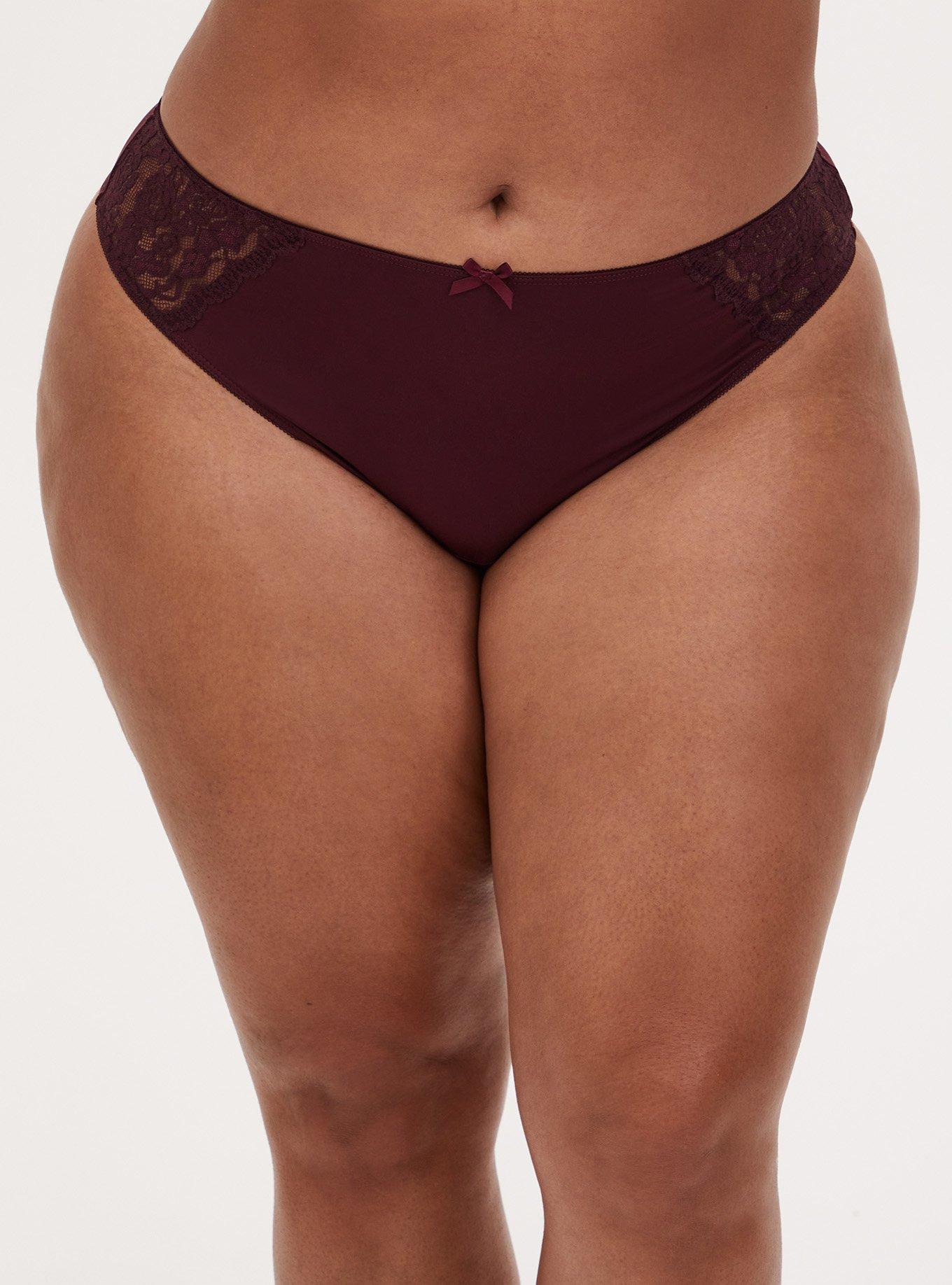 Plus Size - Microfiber And Lace Mid-Rise Thong Panty - Torrid