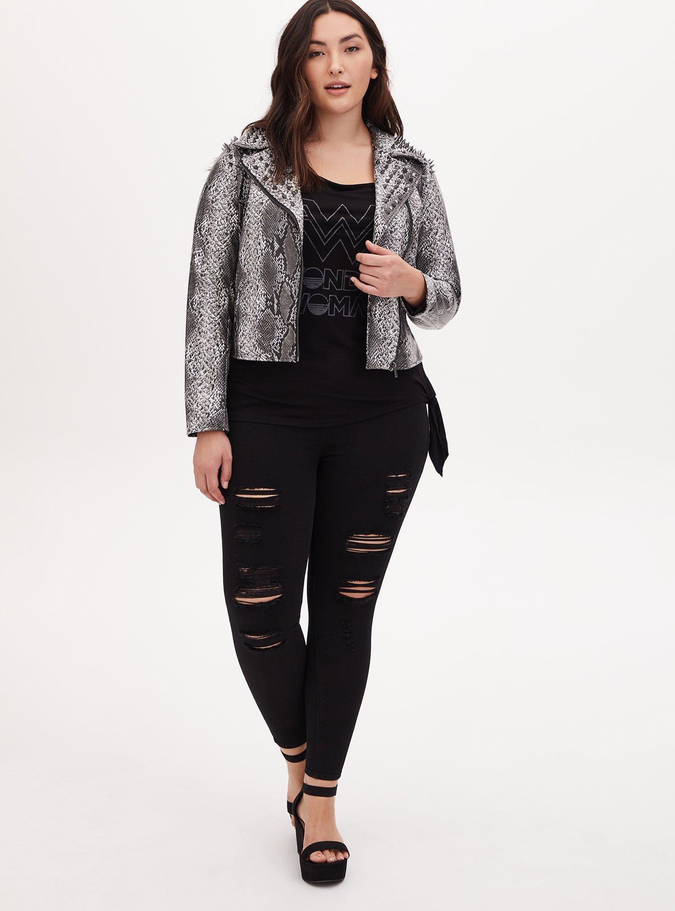 Vegan Leather Black Snake Print Moto Jacket