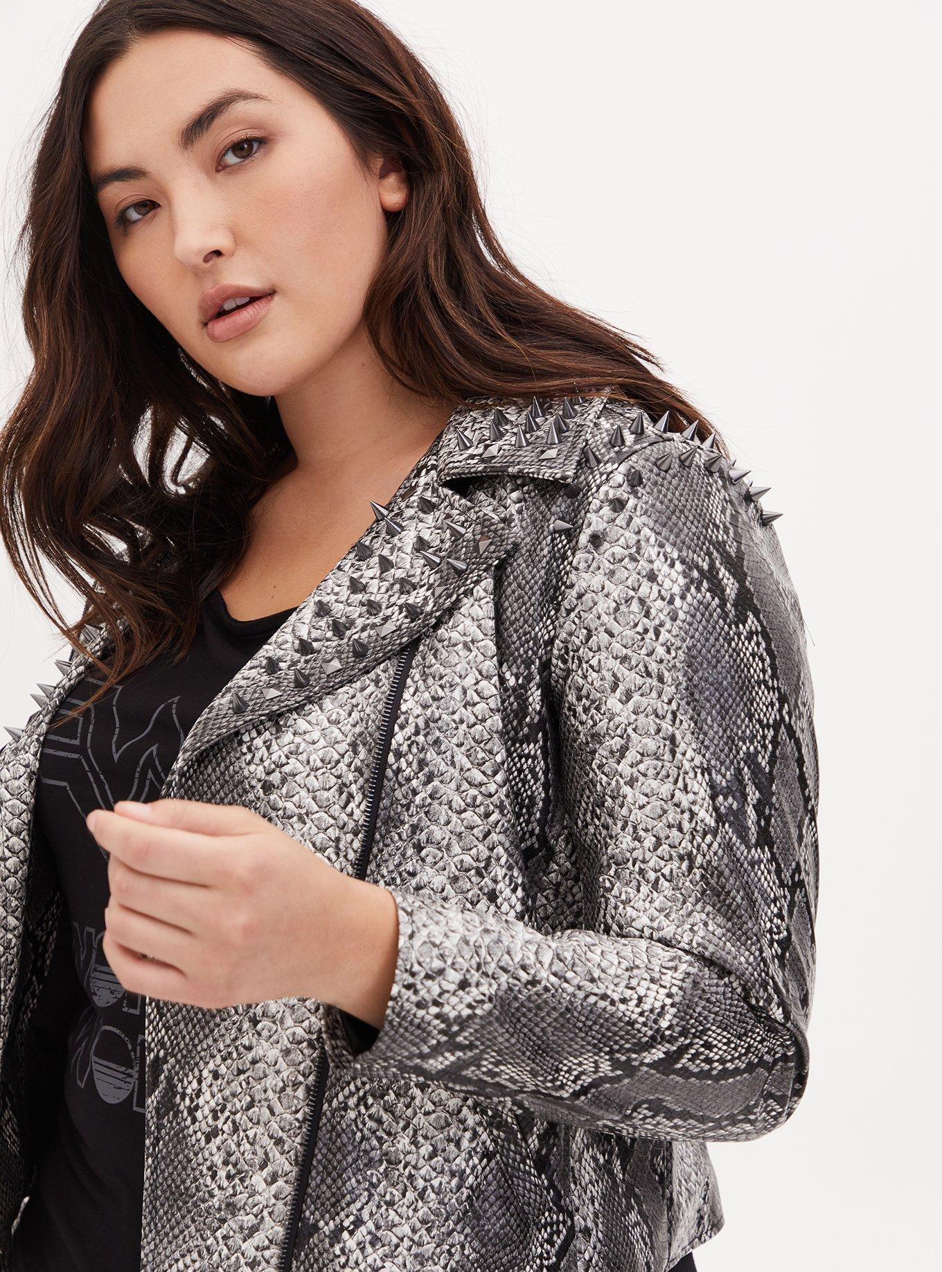 Women's Faux Leather Snakeskin Print Moto Jacket