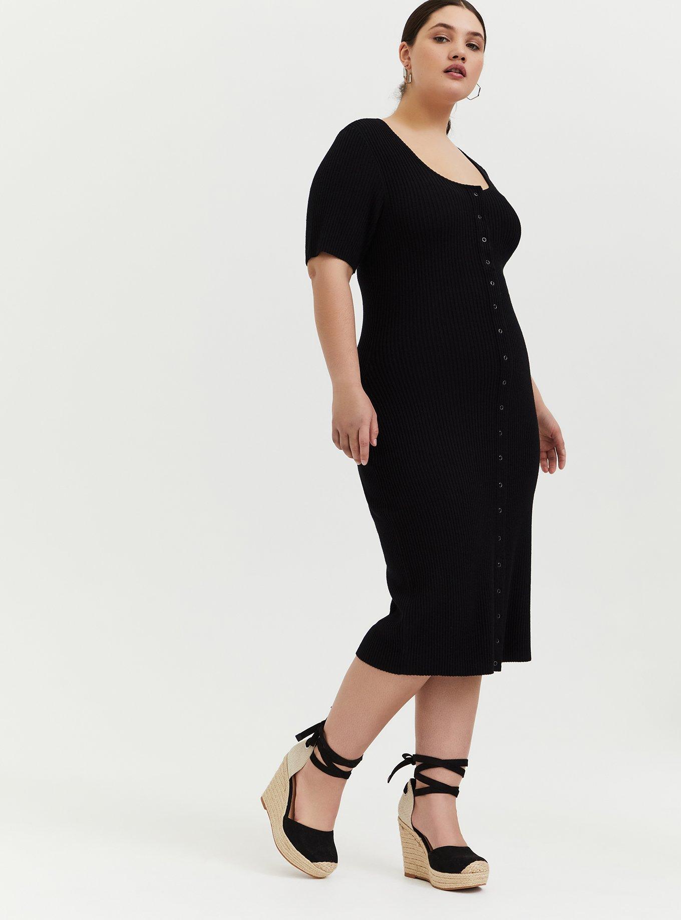 Midi Rib Knit Snap Front Dress, DEEP BLACK, alternate