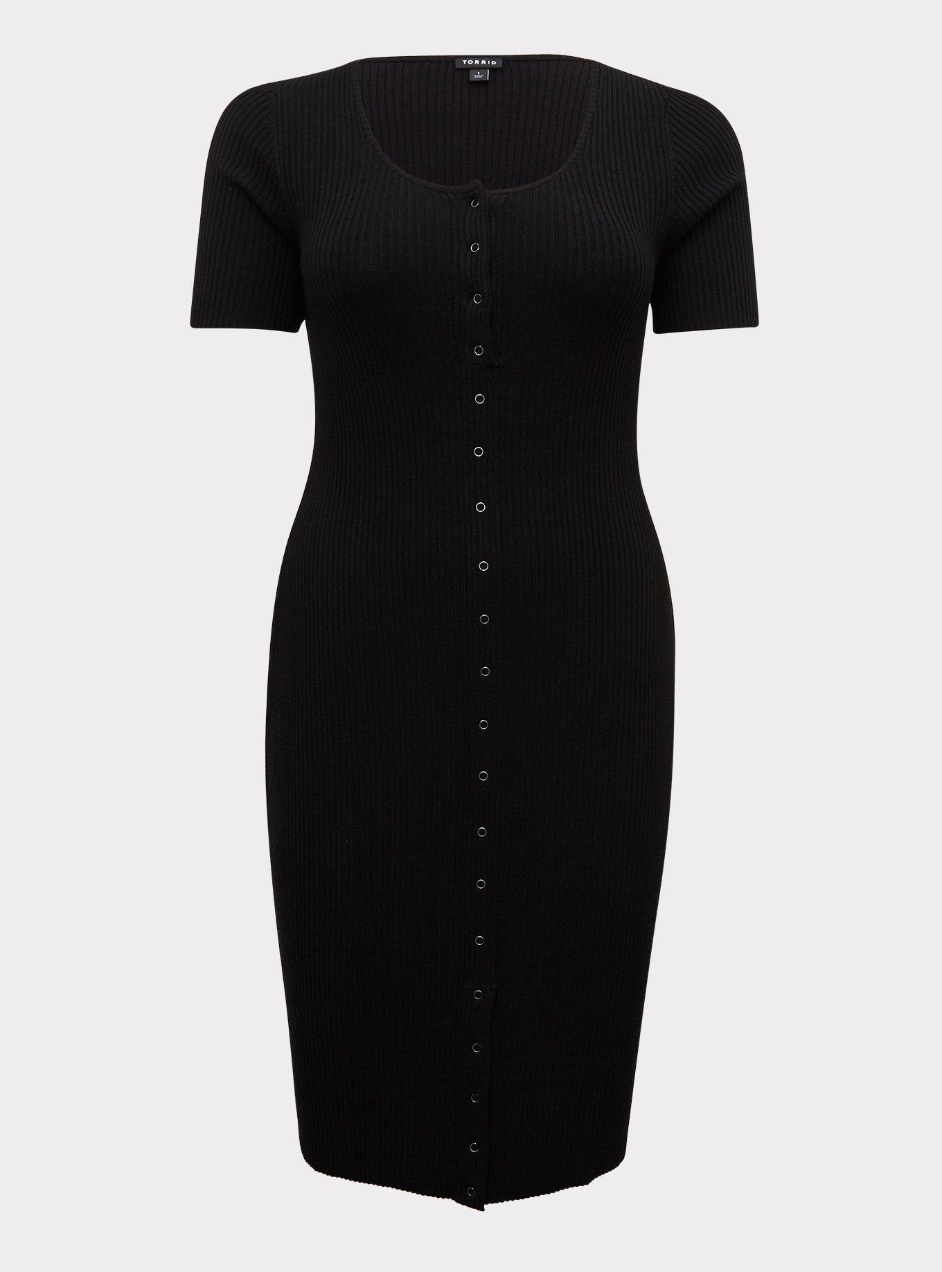 Plus Size Midi Rib Knit Snap Front Dress, , hi-res