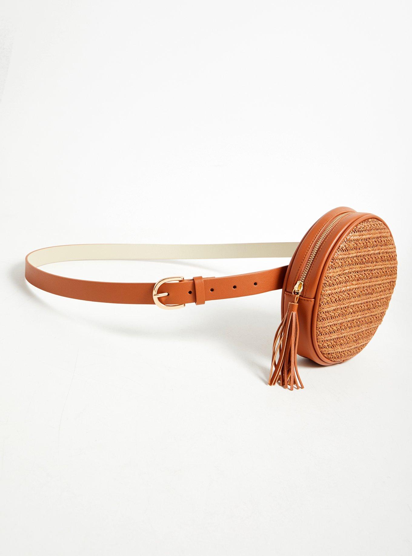 Plus Size Cognac Faux Leather Straw Round Belt Bag Torrid