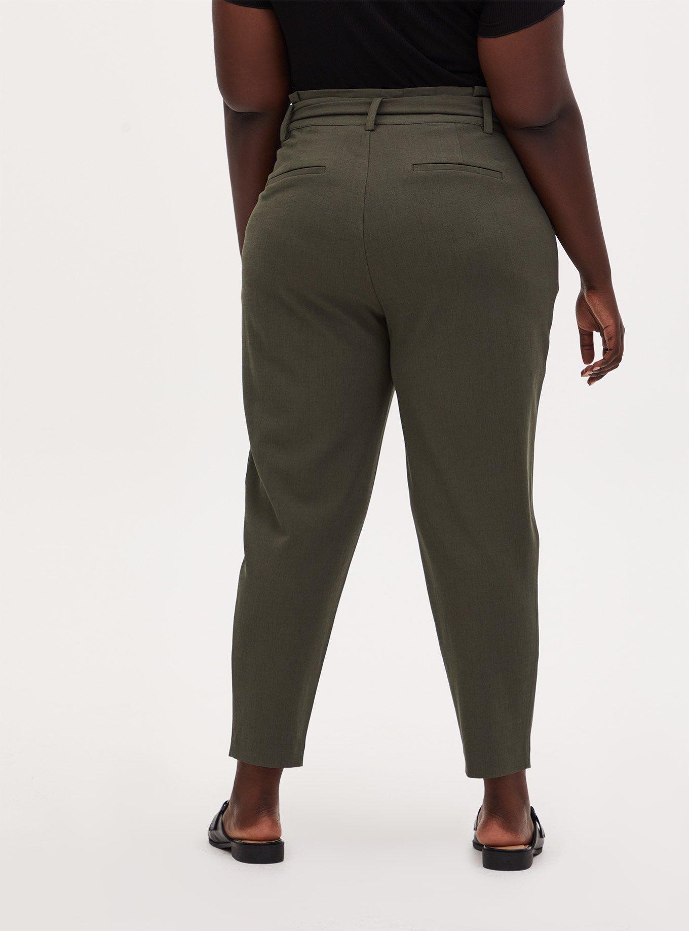 Plus Size Olive Green Crosshatch Self Tie Tapered Pant, GREEN, alternate