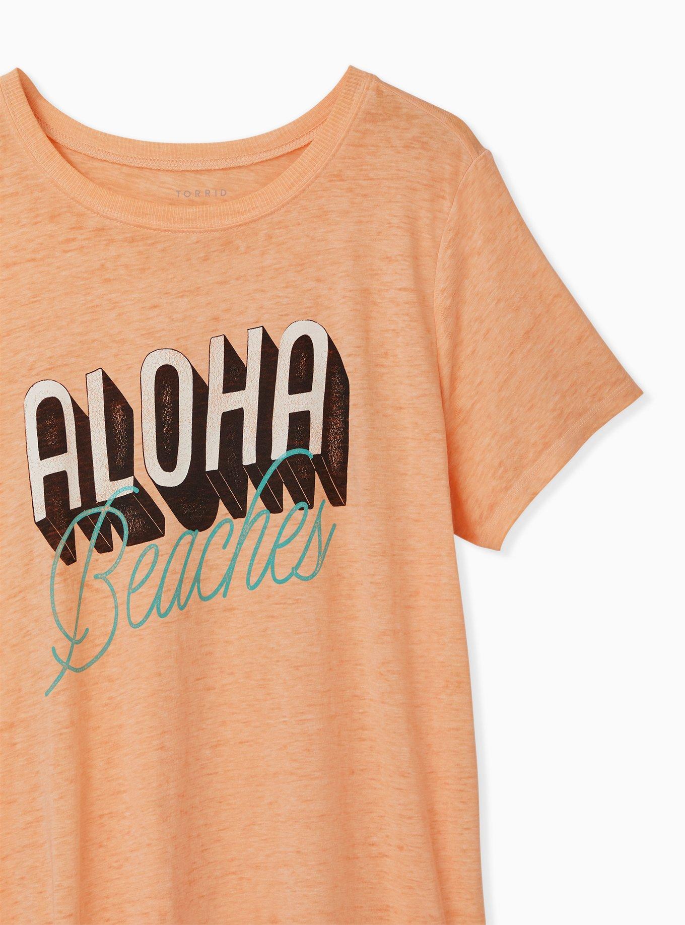 Plus Size Aloha Beaches Peach Burnout Crew tee, BLUSH, alternate