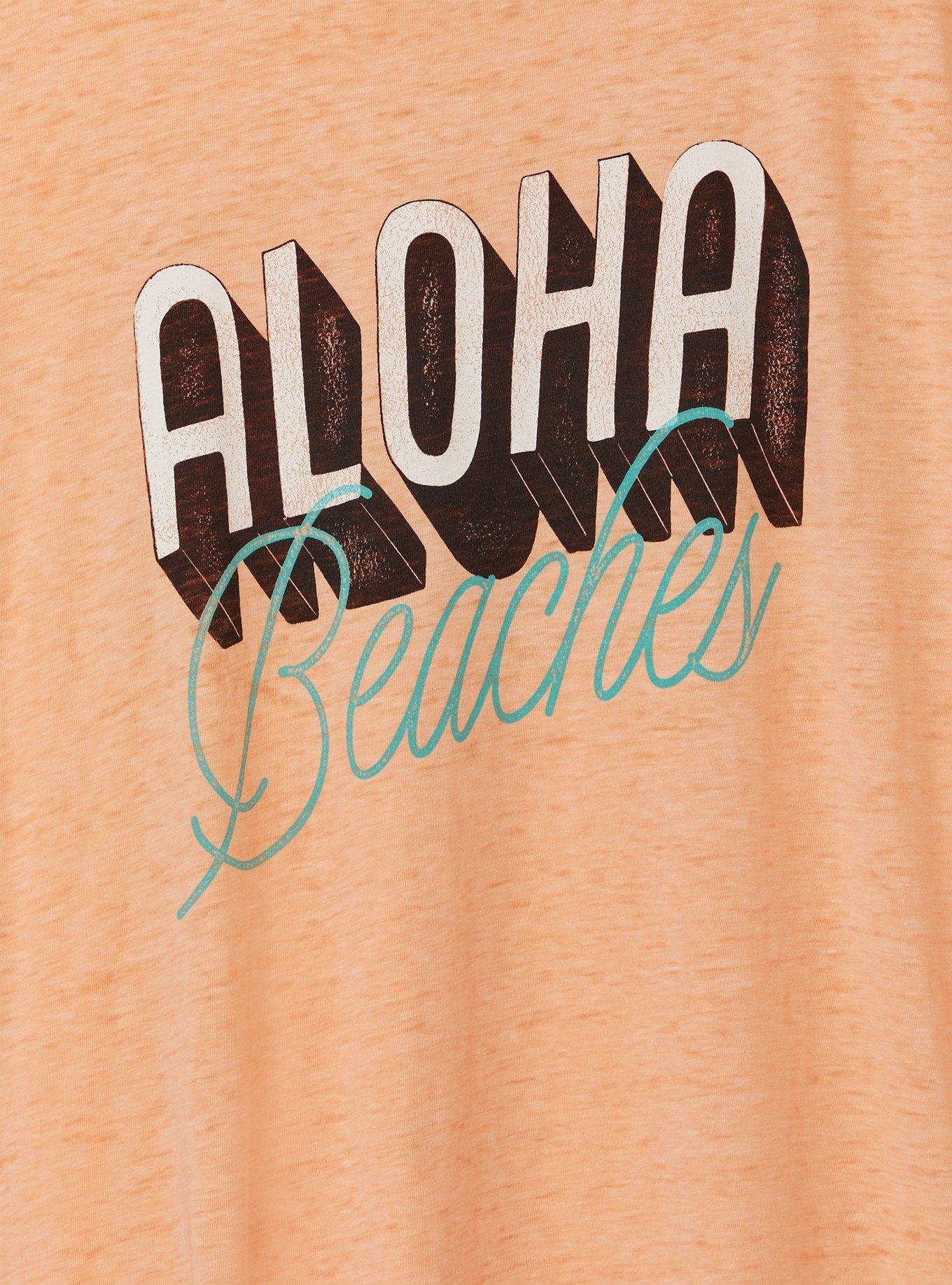 Plus Size Aloha Beaches Peach Burnout Crew tee, BLUSH, alternate