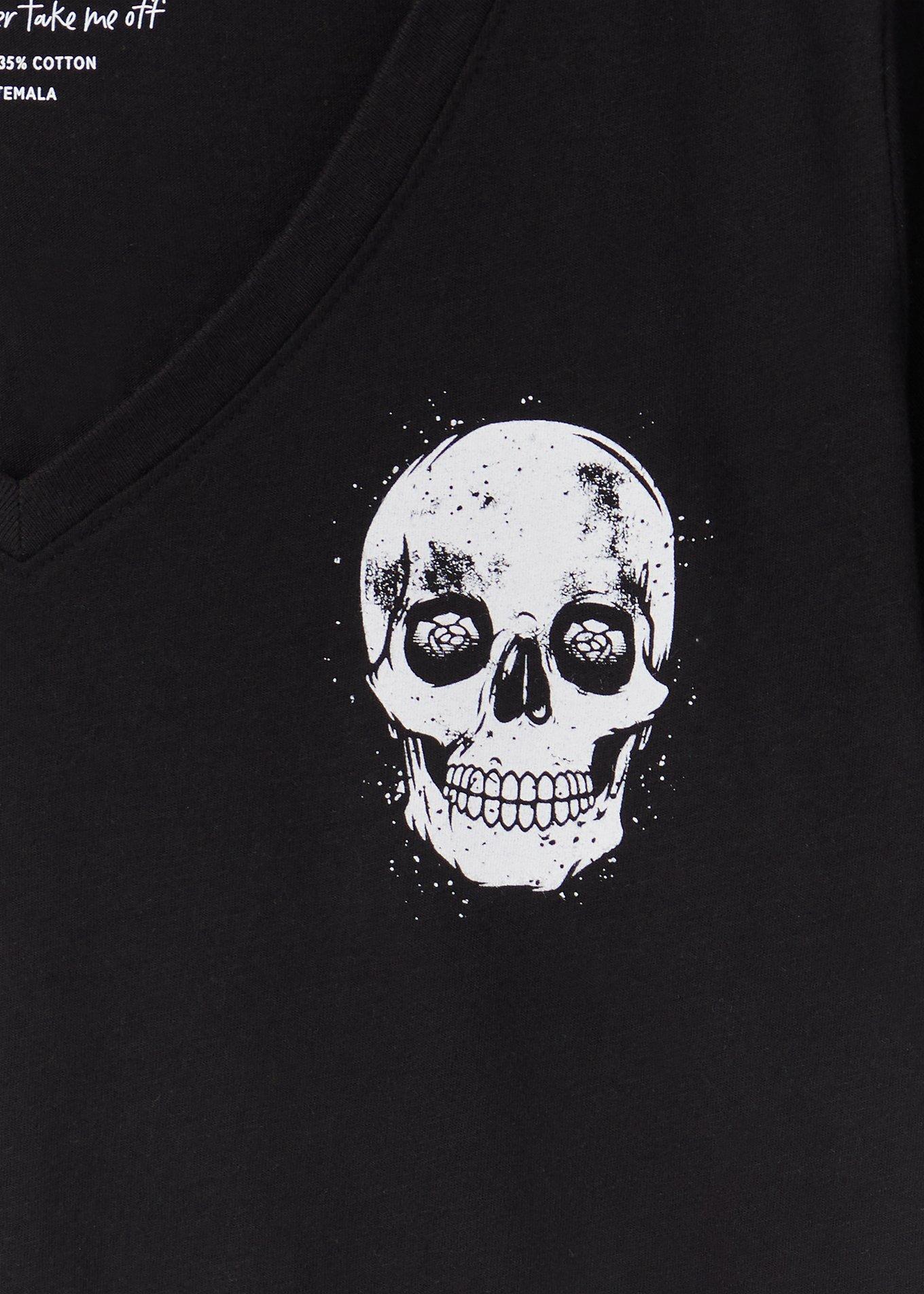 Slim Fit V-Neck Tee - Wrong Things Skull Black, DEEP BLACK, alternate