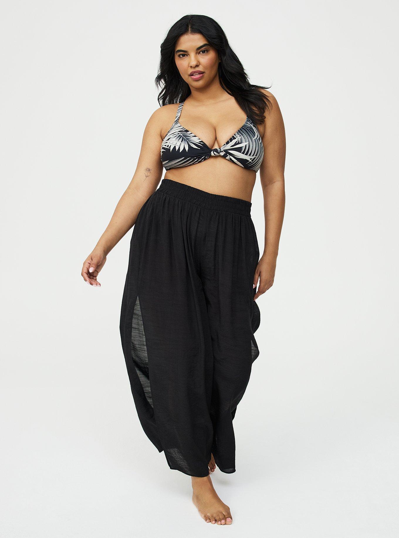 Crepe Side Slit Swim Cover-Up Pant, DEEP BLACK, alternate