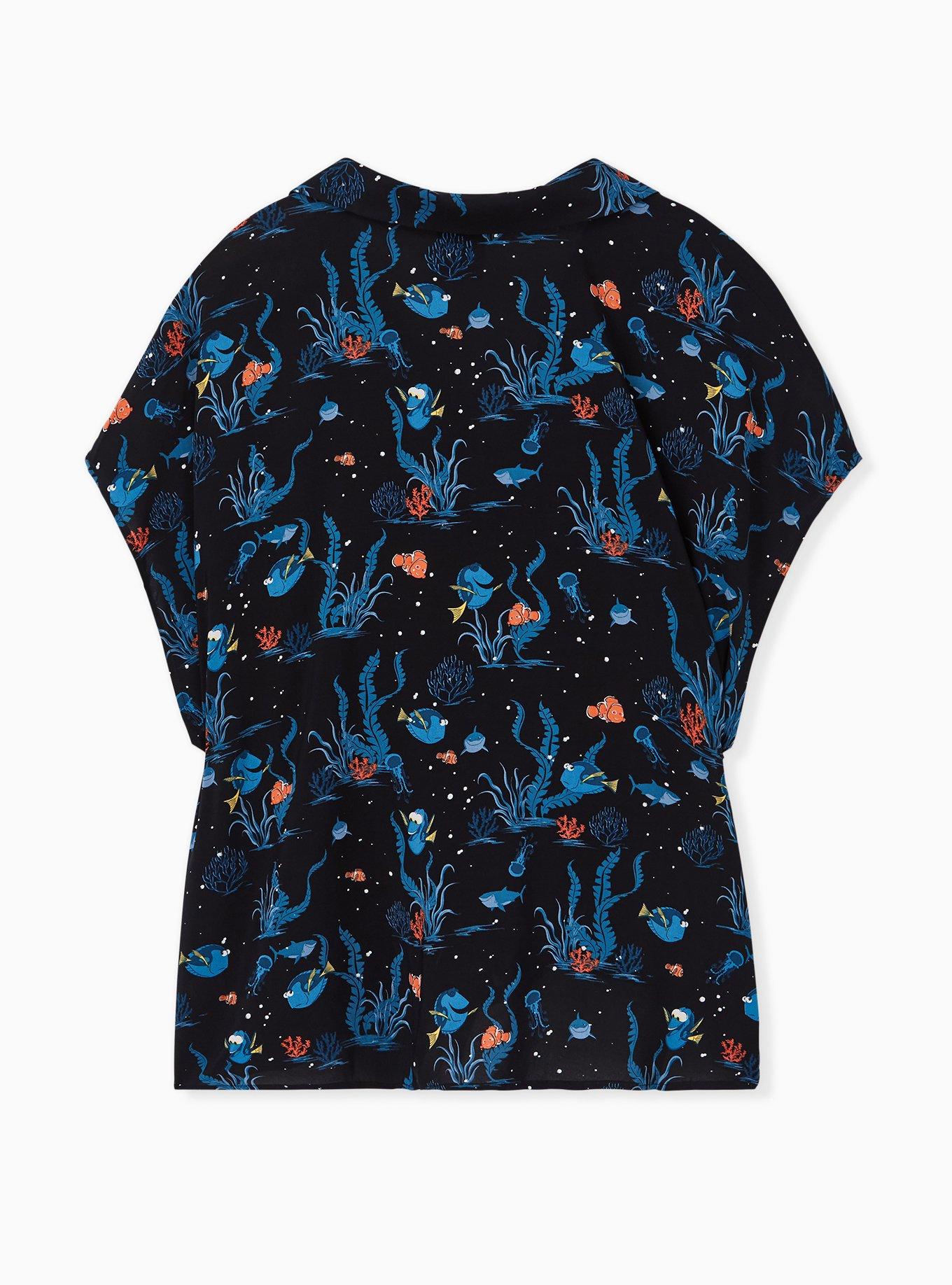 Disney Pixar Finding Nemo Dory & Marlin Black Challis Button Tie Front Top, MULTI, alternate