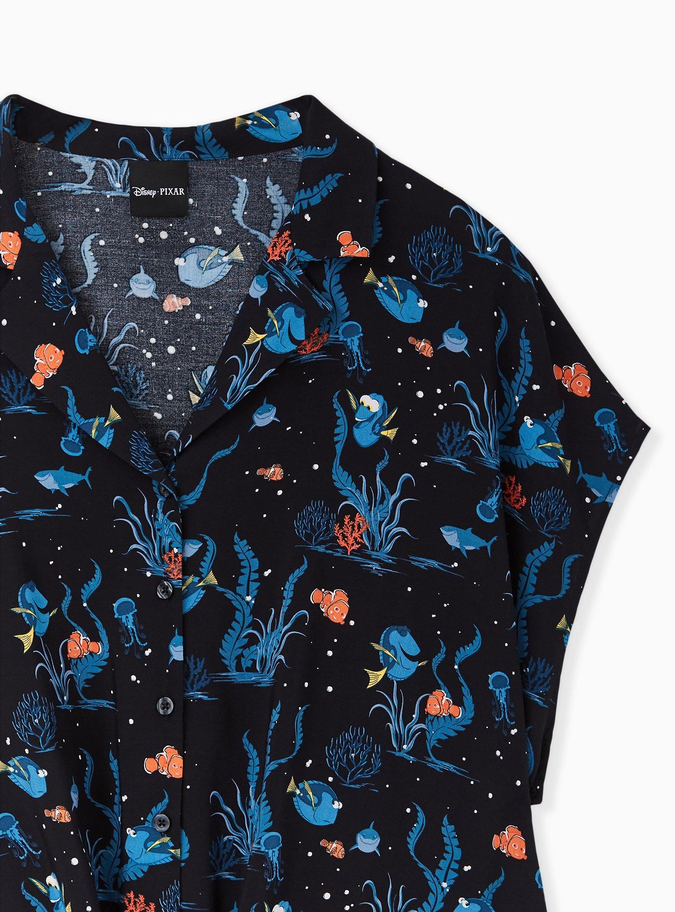 Disney Pixar Finding Nemo Dory & Marlin Black Challis Button Tie Front Top, MULTI, alternate