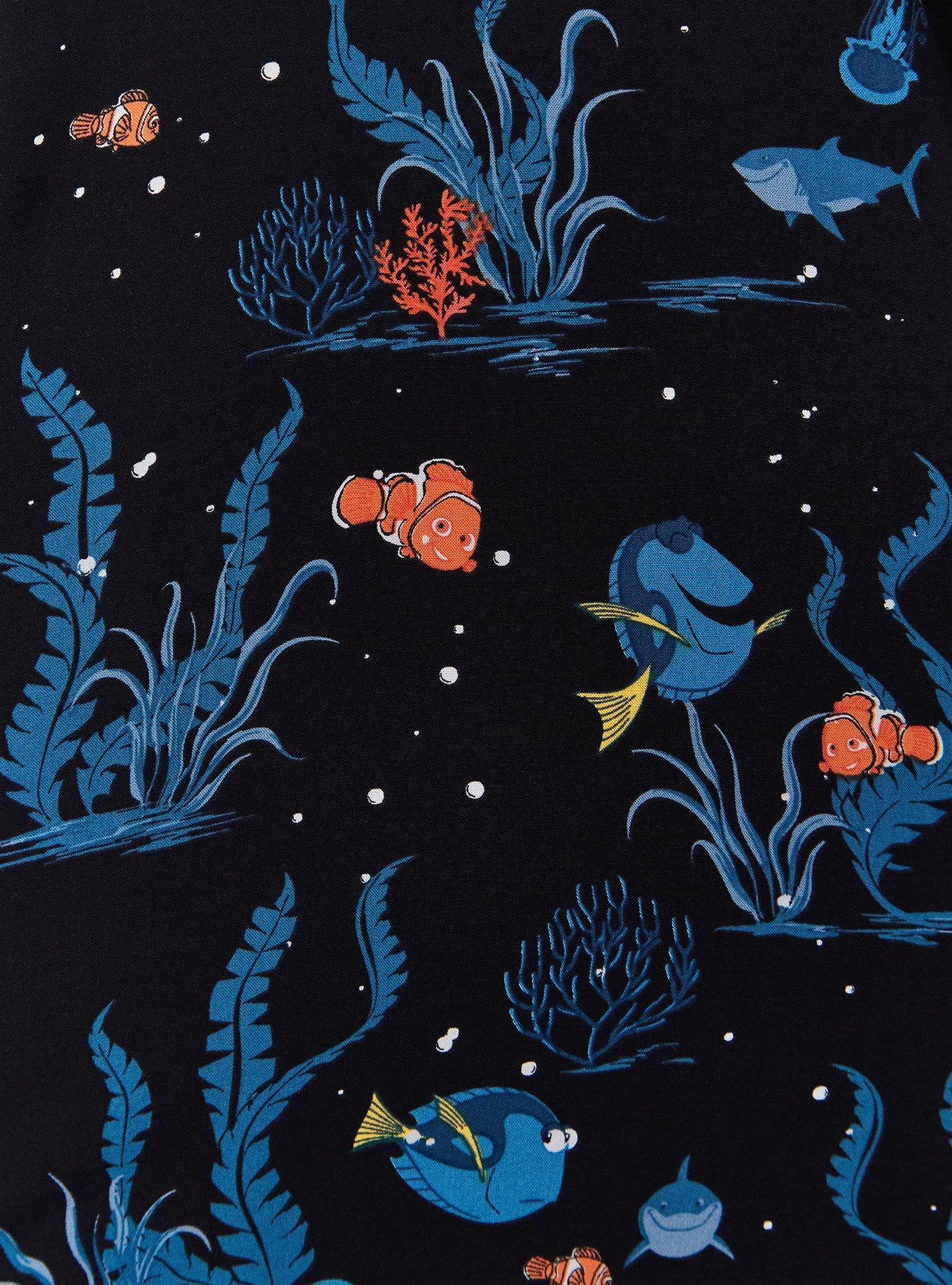 Disney Pixar Finding Nemo Dory & Marlin Black Challis Button Tie Front Top, MULTI, alternate