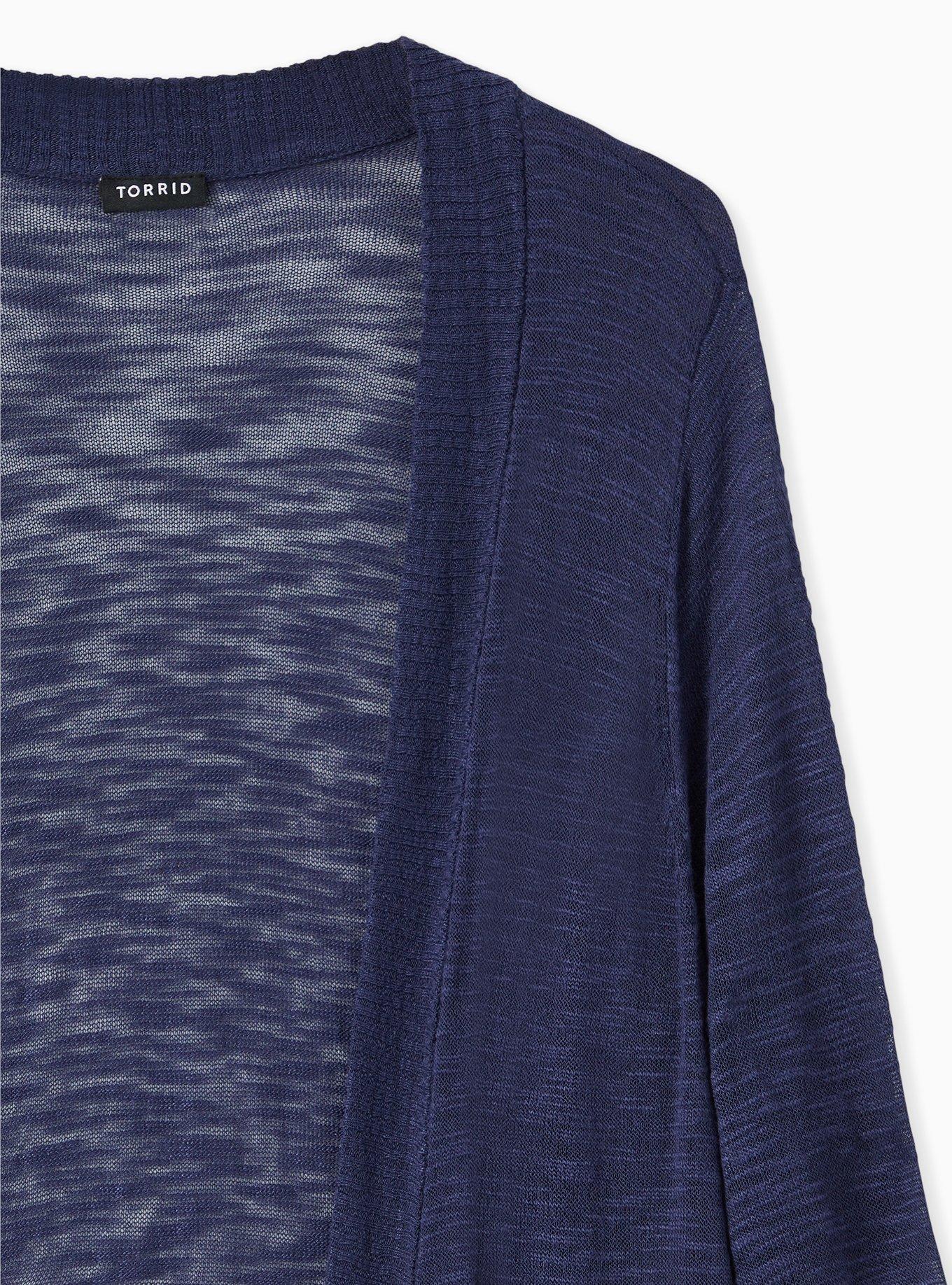 Plus Size Slub Cardigan Drape Front Sweater, BLUE, alternate