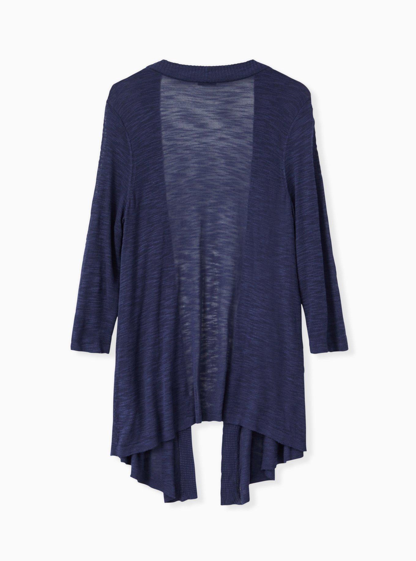 Plus Size Slub Cardigan Drape Front Sweater, BLUE, alternate