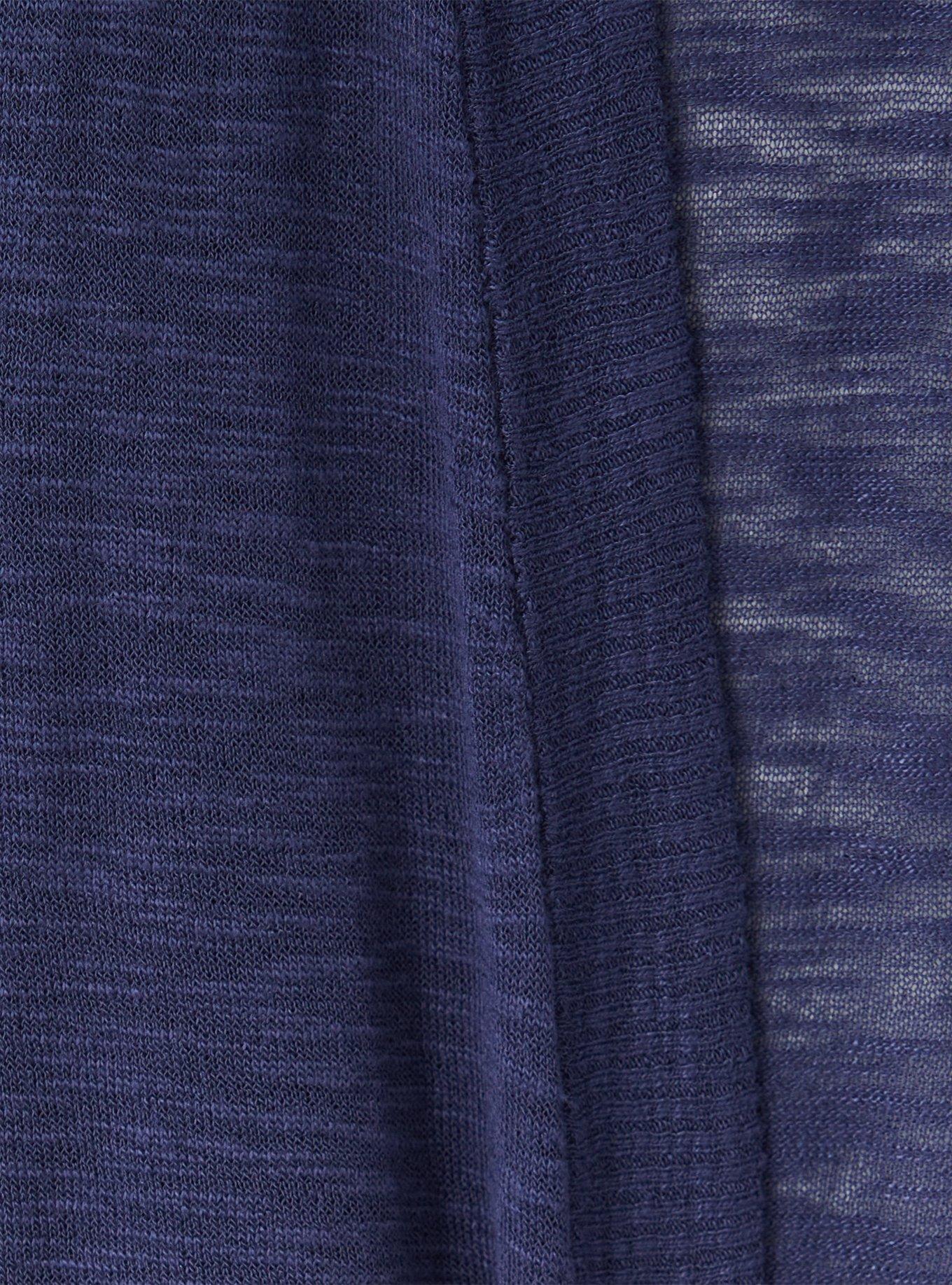 Plus Size Slub Cardigan Drape Front Sweater, BLUE, alternate