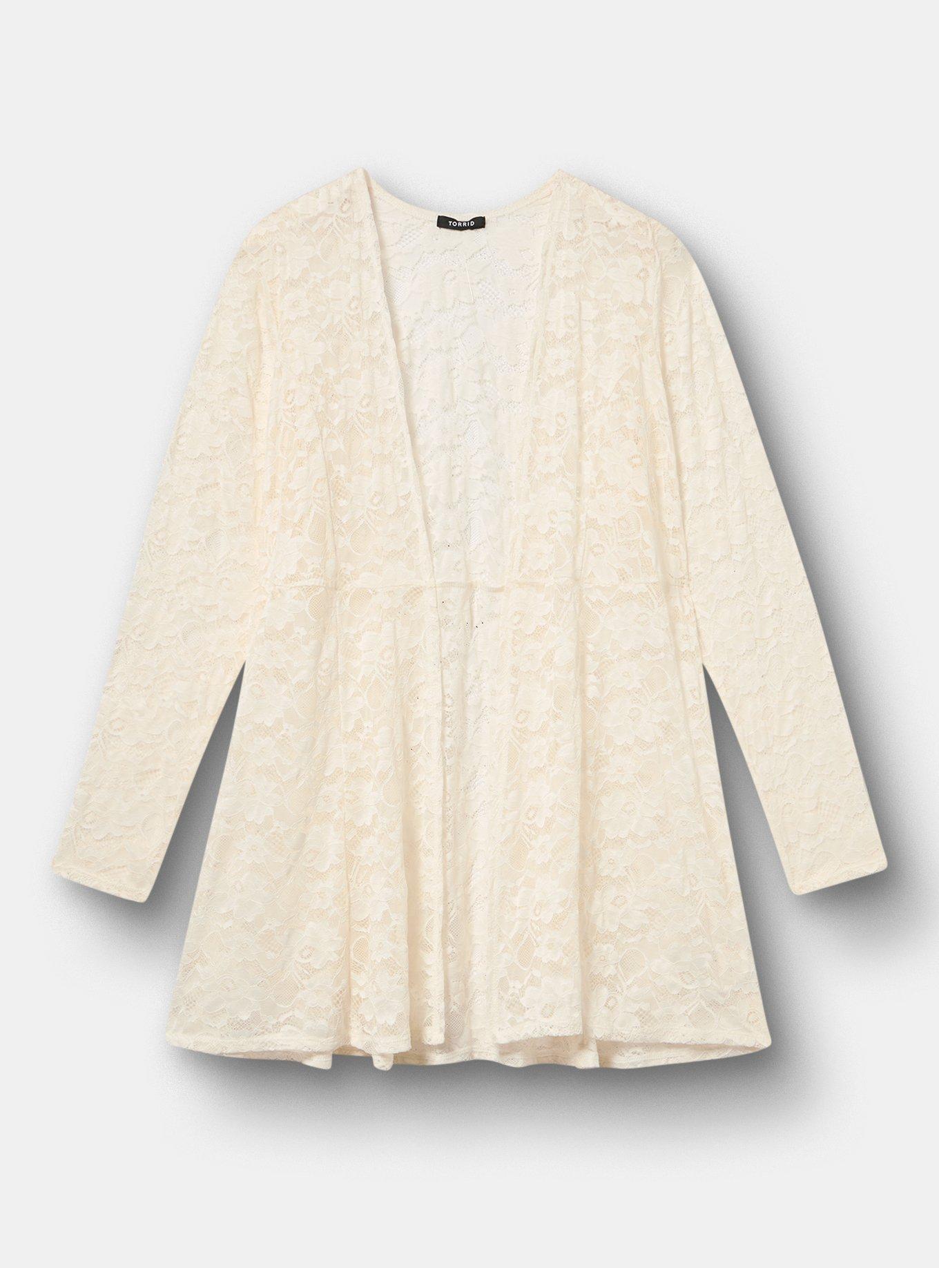 Lace Fit & Flare Kimono, WHISPER WHITE, flat