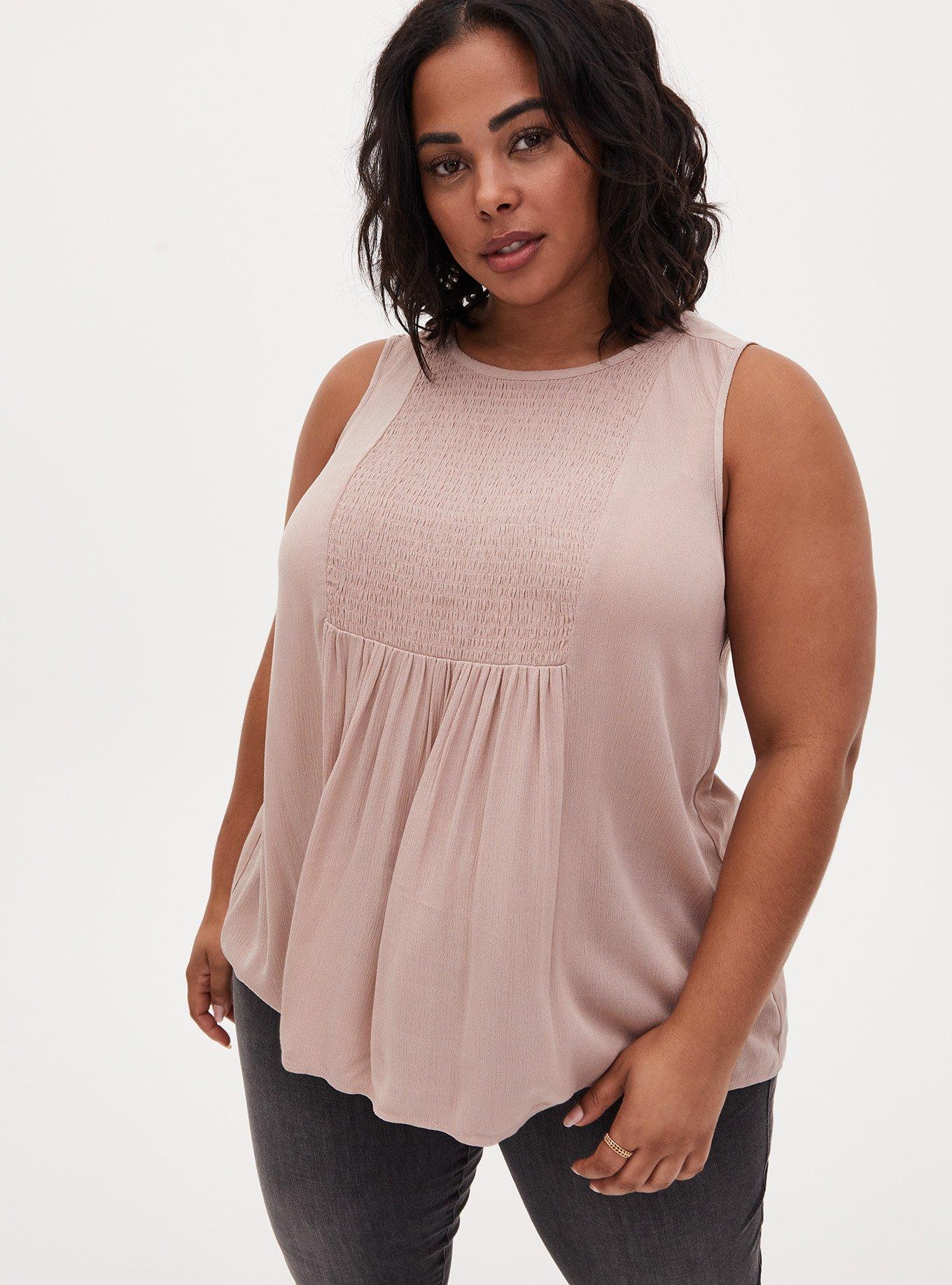 Plus Size - Crinkle Gauze Smocked Tank - Torrid