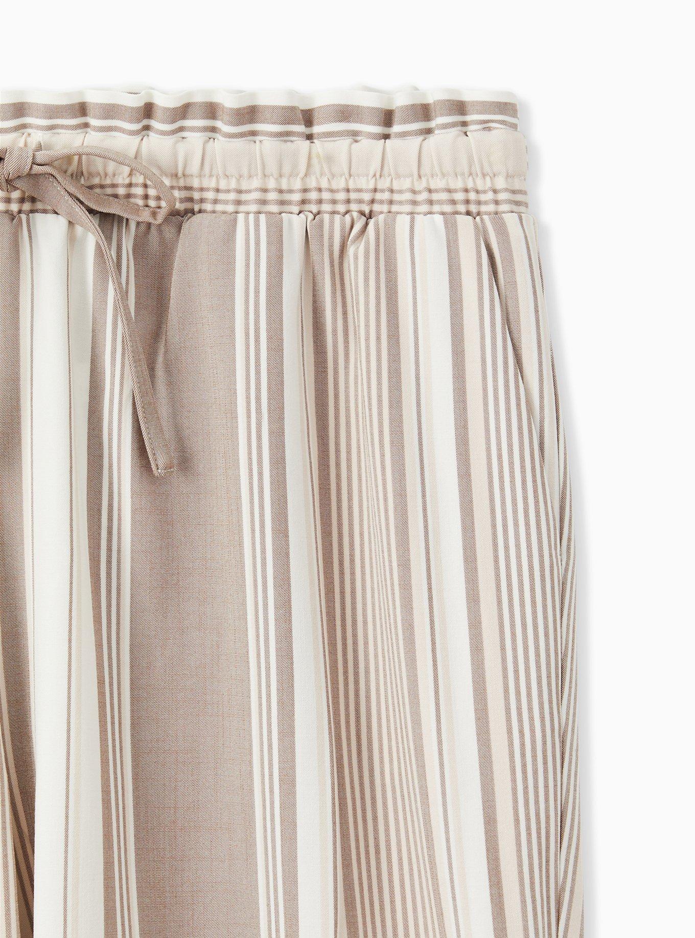 Taupe Stripe Crosshatch Drawstring Paperbag Waist Crop Pant , STRIPE, alternate