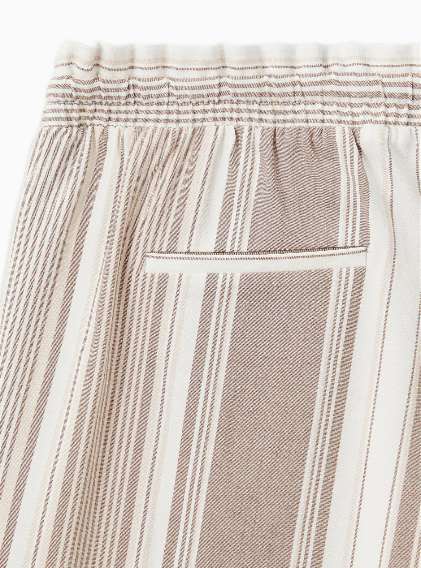 Taupe Stripe Crosshatch Drawstring Paperbag Waist Crop Pant , STRIPE, alternate