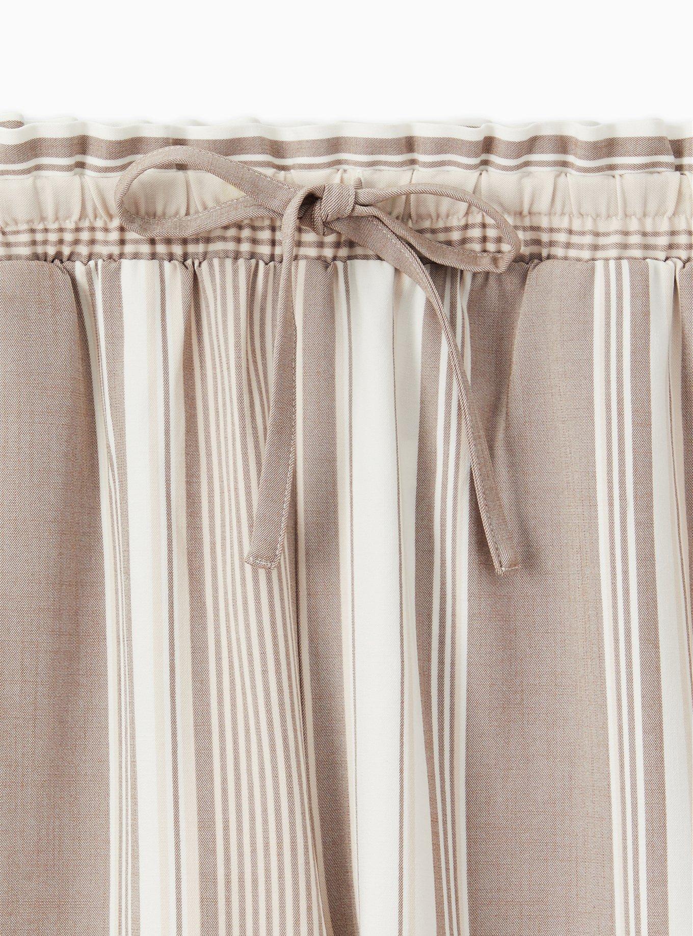 Taupe Stripe Crosshatch Drawstring Paperbag Waist Crop Pant , STRIPE, alternate