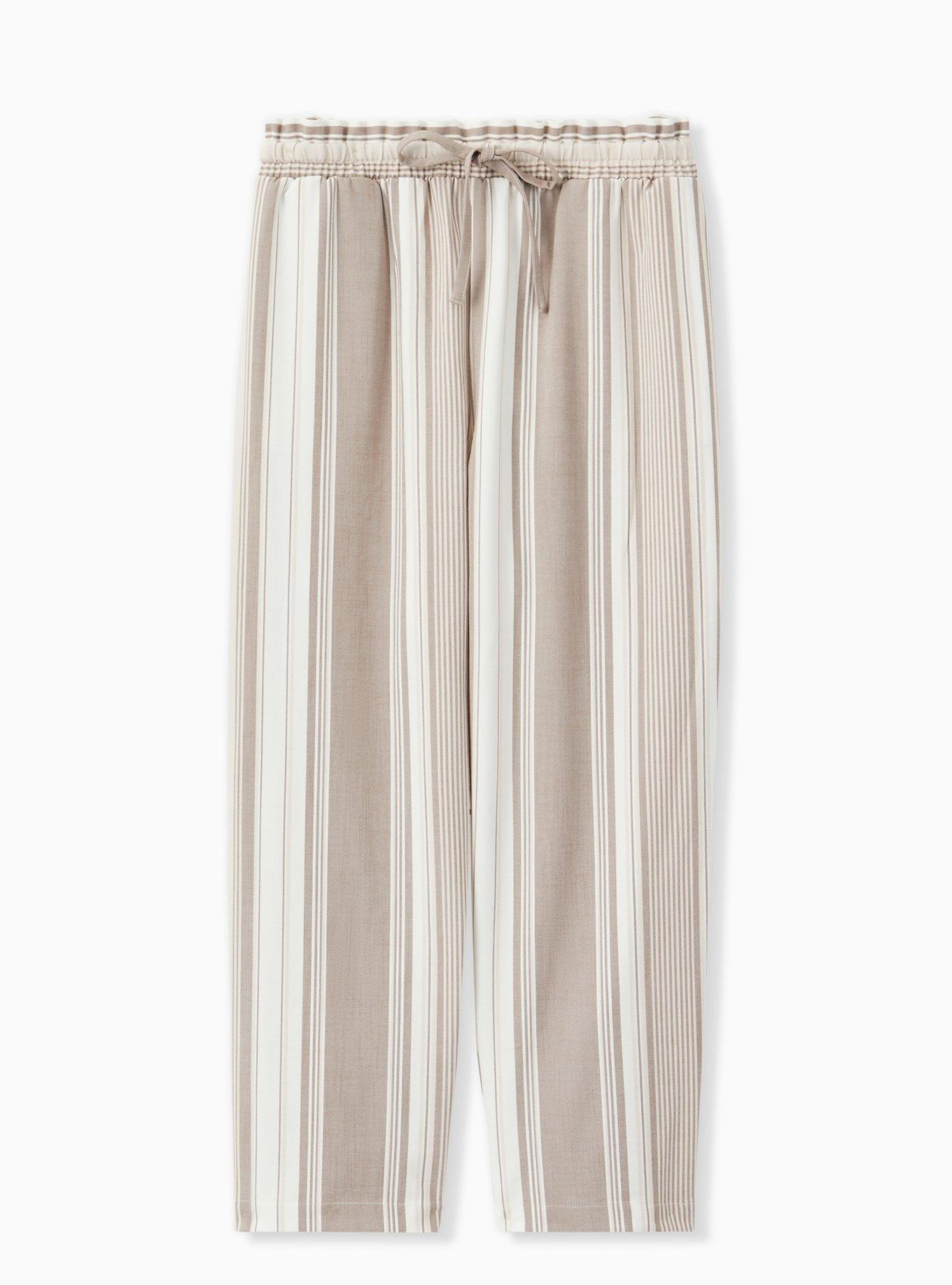 Taupe Stripe Crosshatch Drawstring Paperbag Waist Crop Pant , STRIPE, hi-res