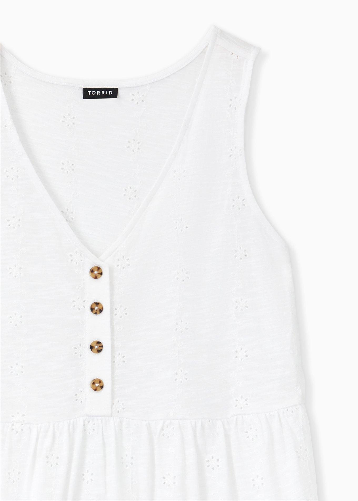 Plus Size Eyelet Shirred Hem Babydoll Tank, BRIGHT WHITE, alternate