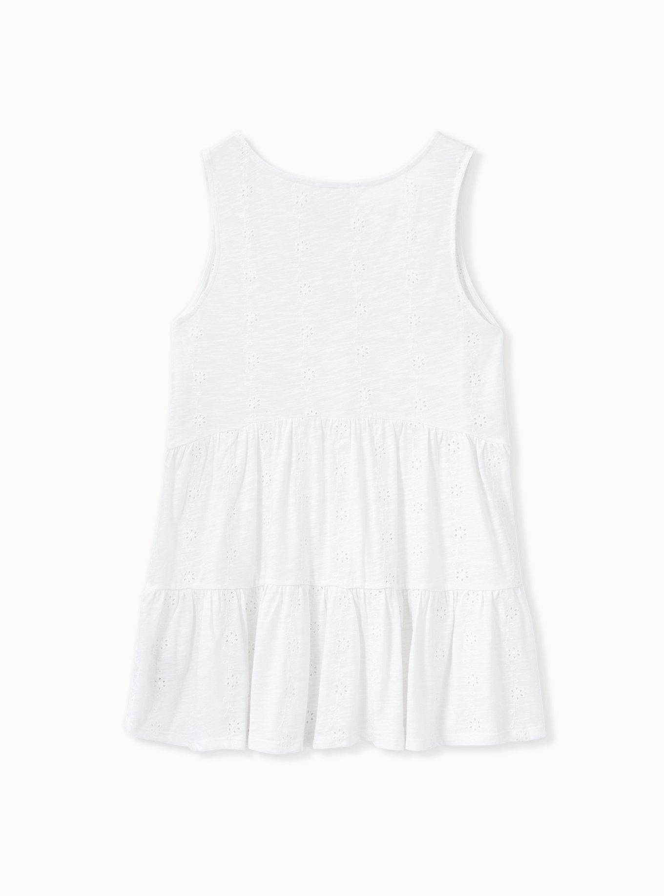 Plus Size Eyelet Shirred Hem Babydoll Tank, BRIGHT WHITE, alternate