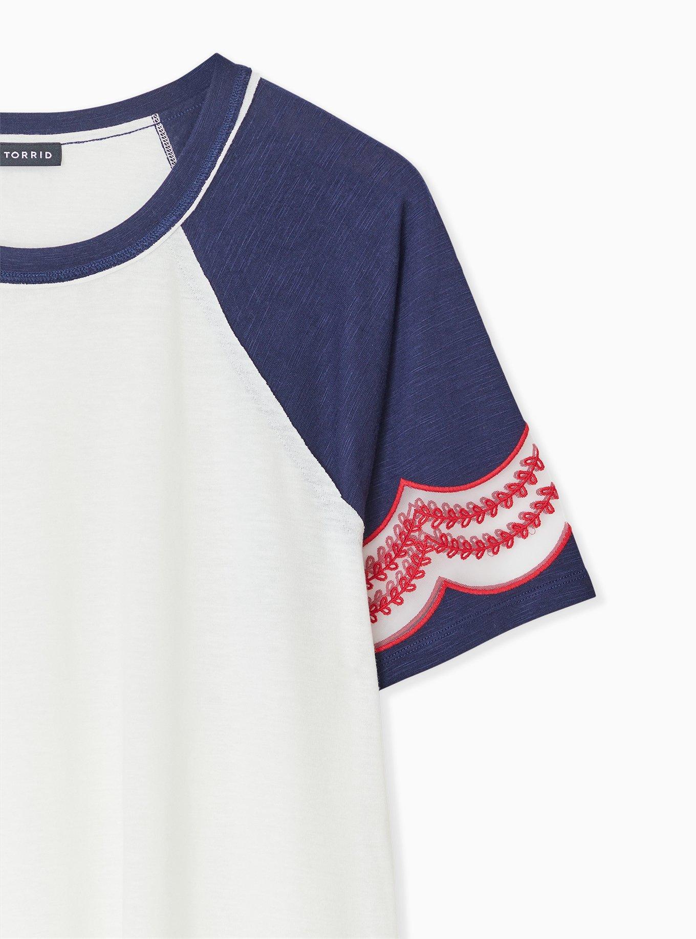Plus Size Ivory & Navy Slub Embroidered Midi Raglan Tee, CLOUD DANCER, alternate