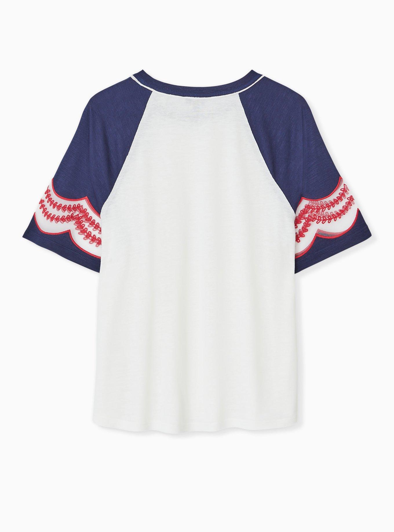 Plus Size Ivory & Navy Slub Embroidered Midi Raglan Tee, CLOUD DANCER, alternate