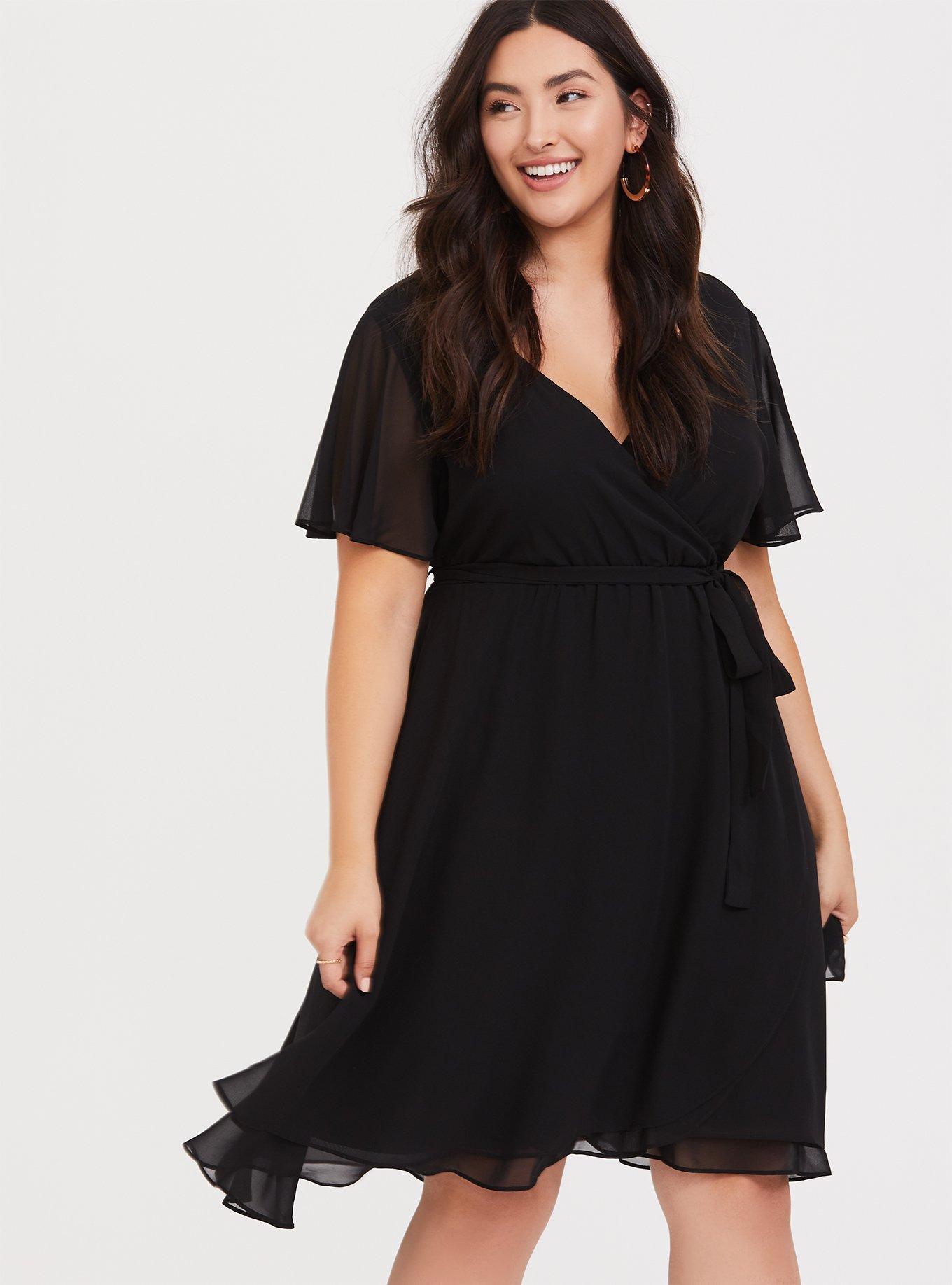 Midi Chiffon Wrap Dress, DEEP BLACK, alternate