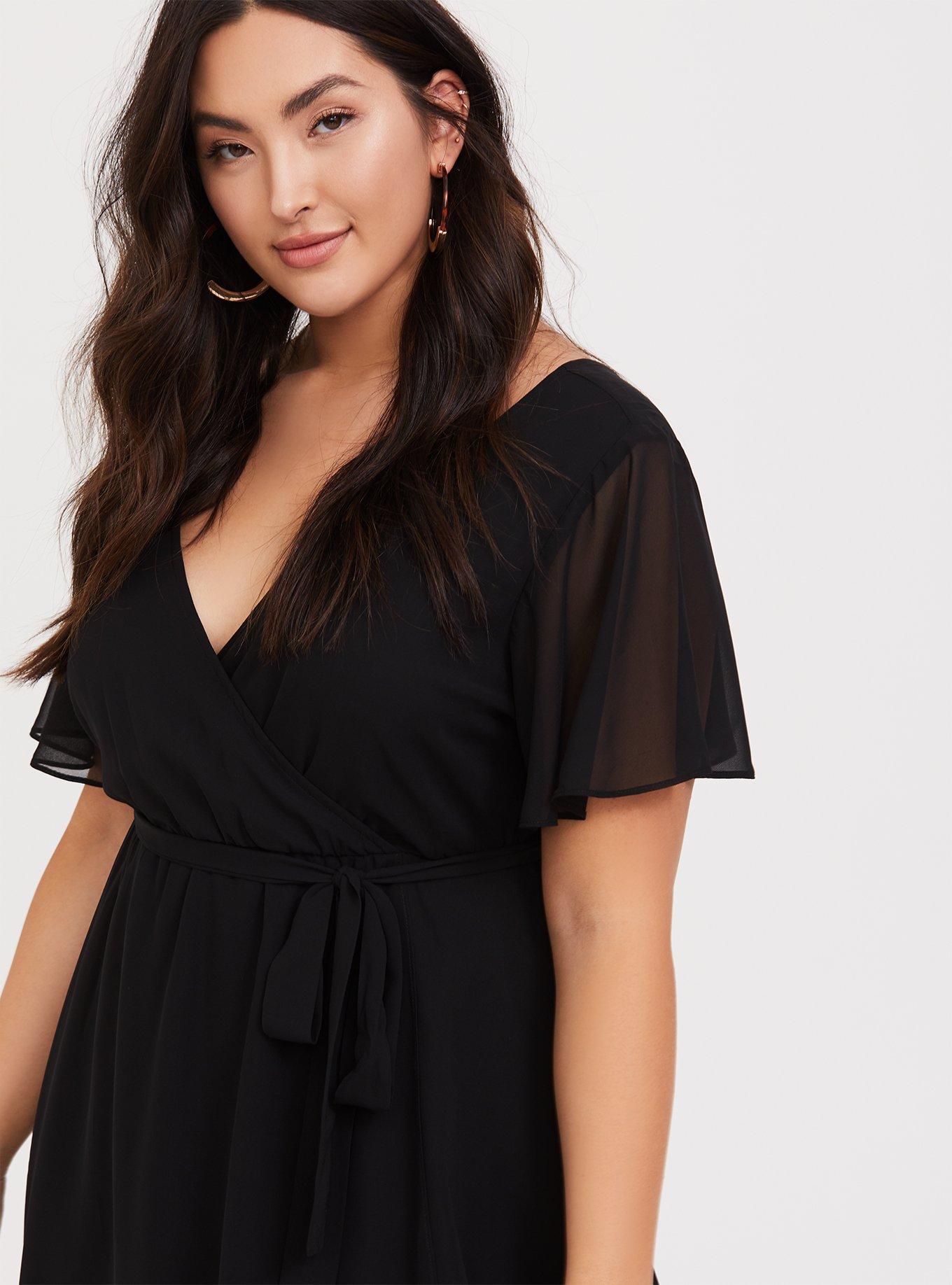 Midi Chiffon Wrap Dress, DEEP BLACK, alternate
