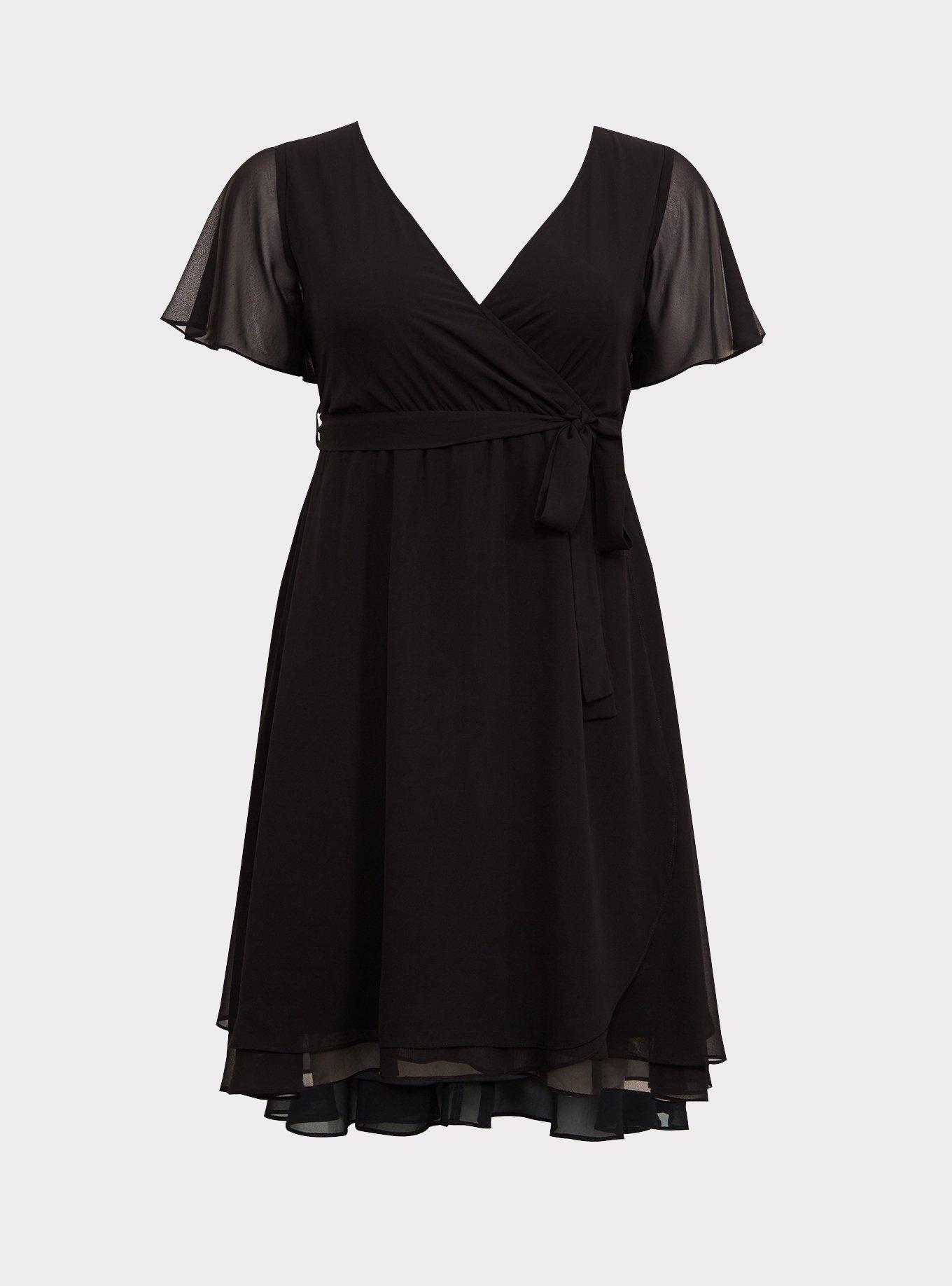 Midi Chiffon Wrap Dress, DEEP BLACK, hi-res