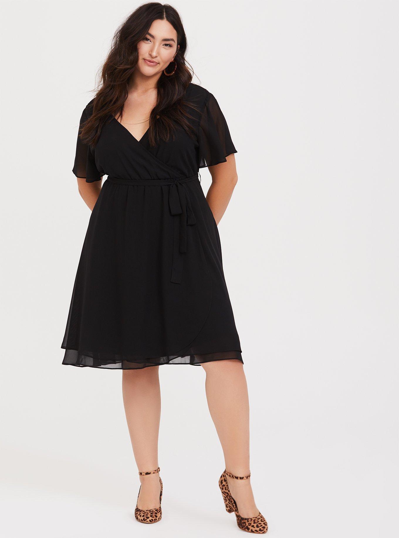 Midi Chiffon Wrap Dress, DEEP BLACK, hi-res