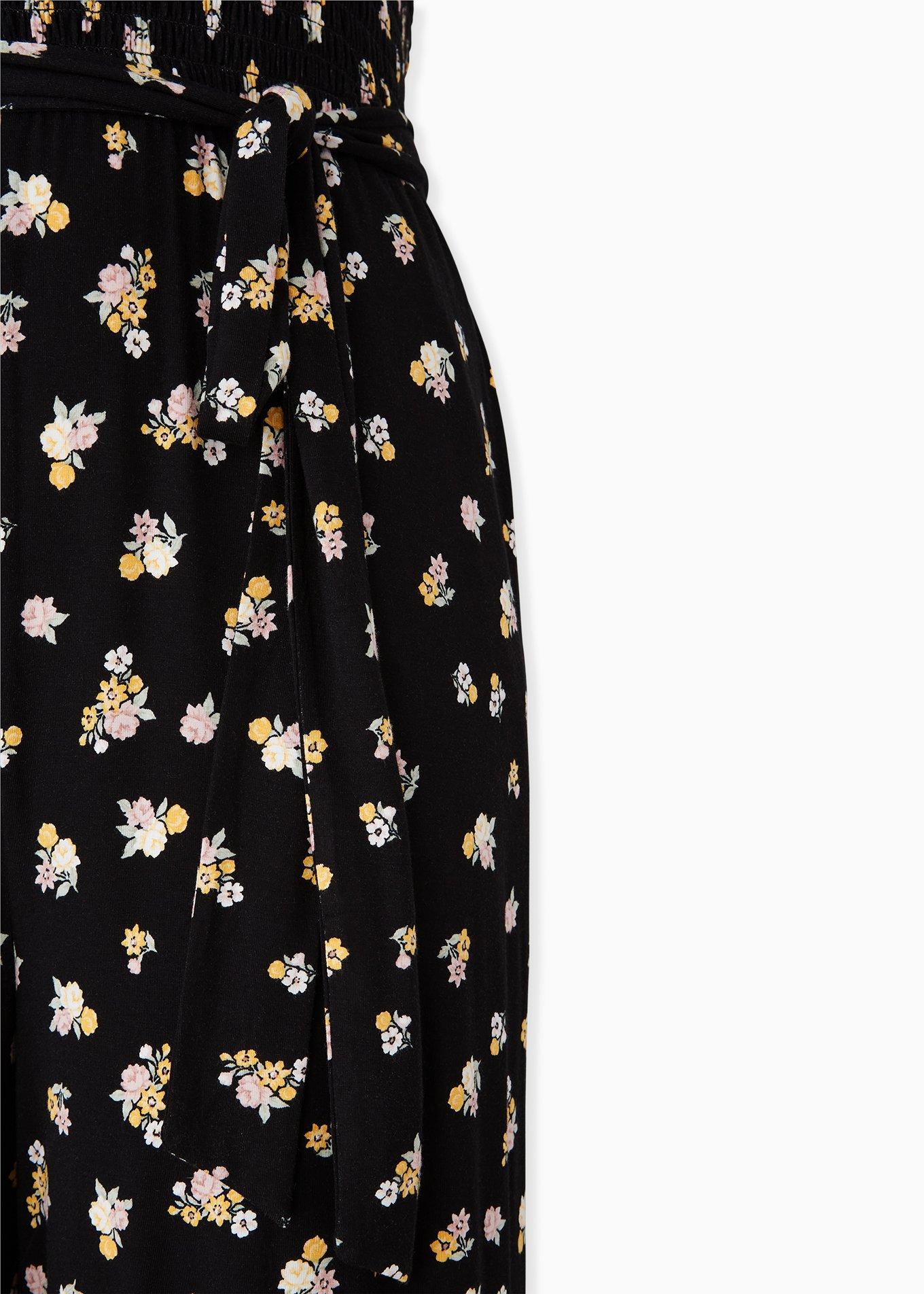 Plus Size - Super Soft Black Floral Smocked Culotte Jumpsuit - Torrid