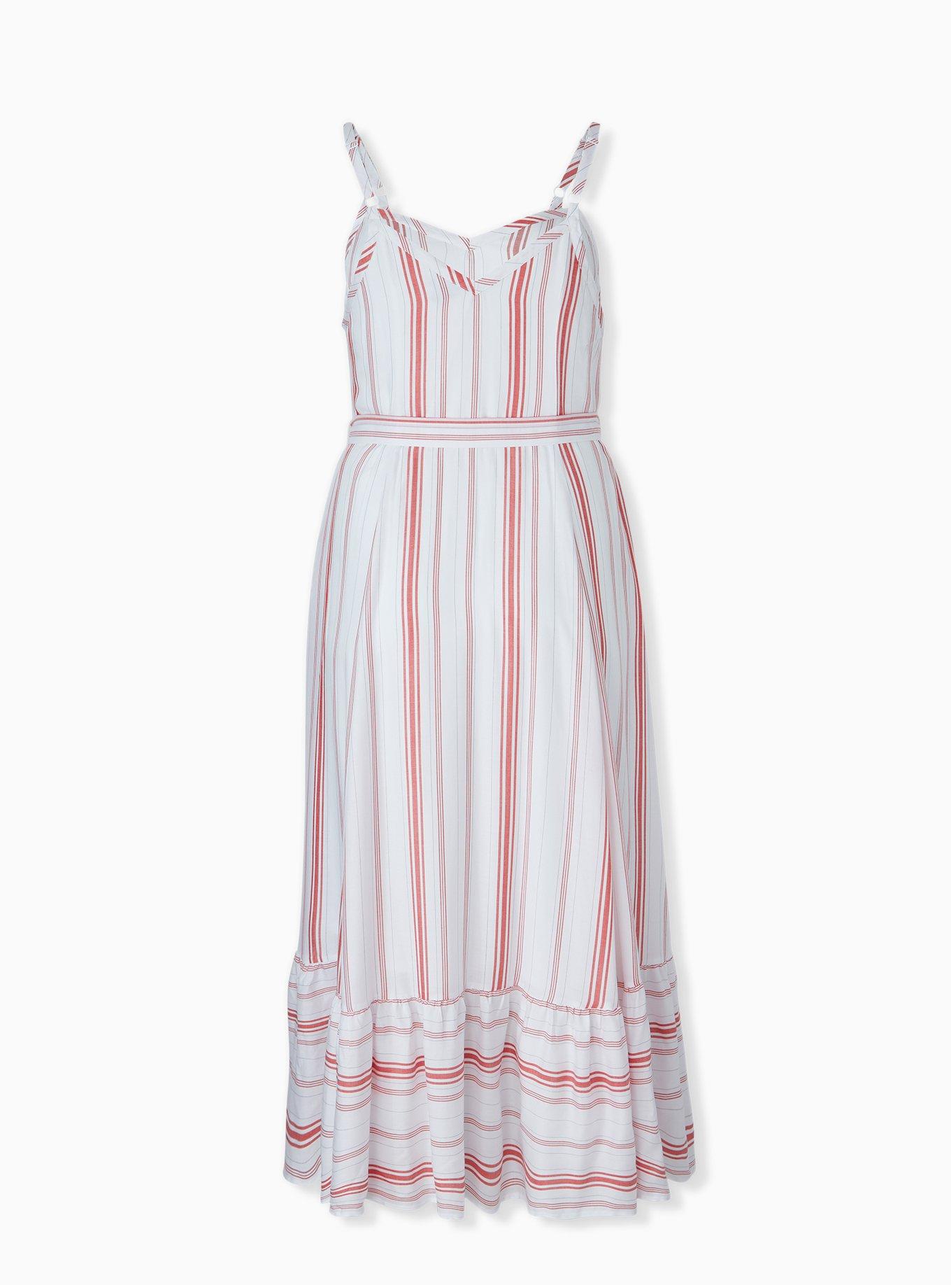 Red & White Stripe Shirred Hem Maxi Dress , STRIPE RED, alternate