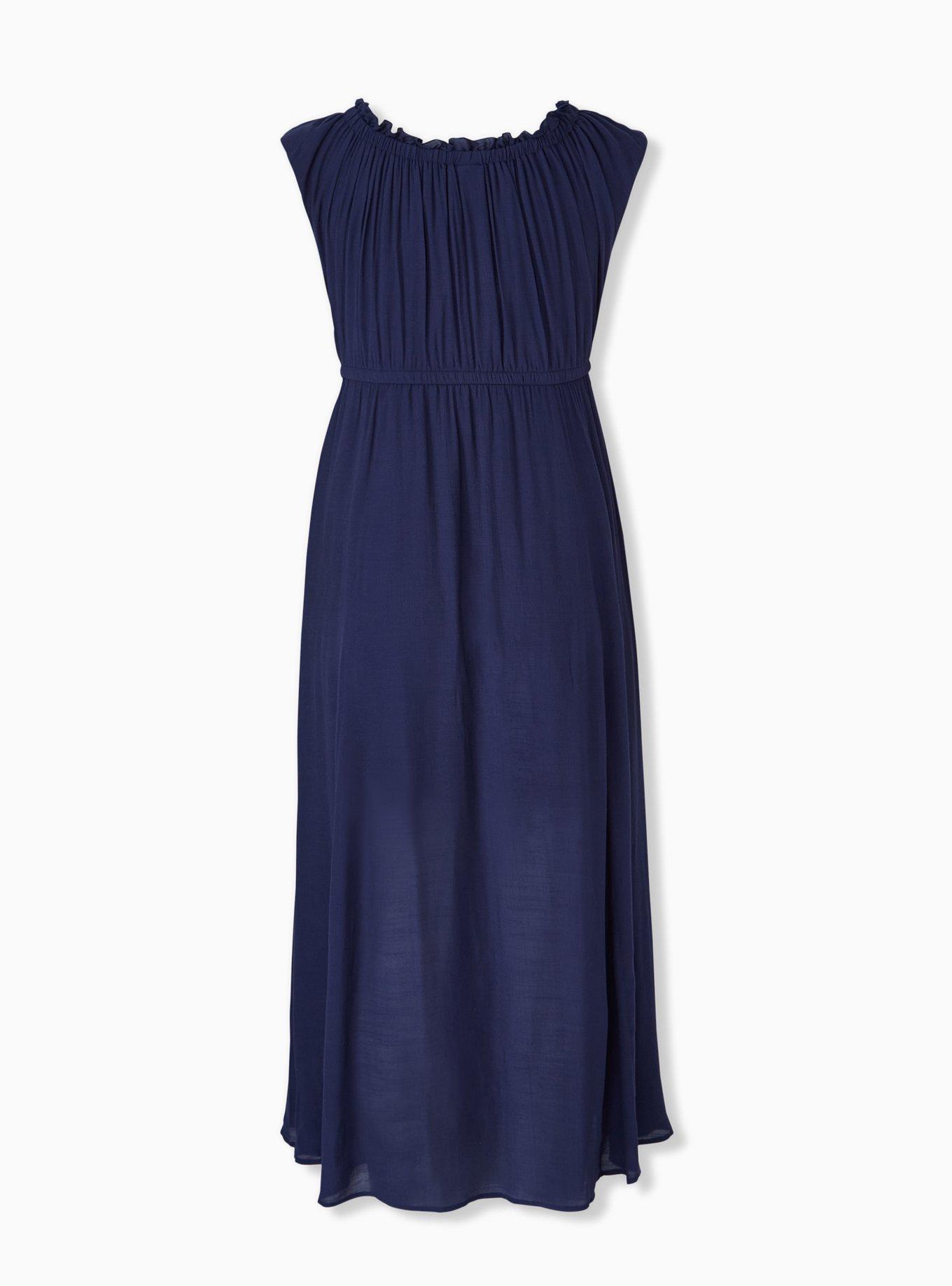 Plus Size - Navy Gauze Drawstring Maxi Dress - Torrid